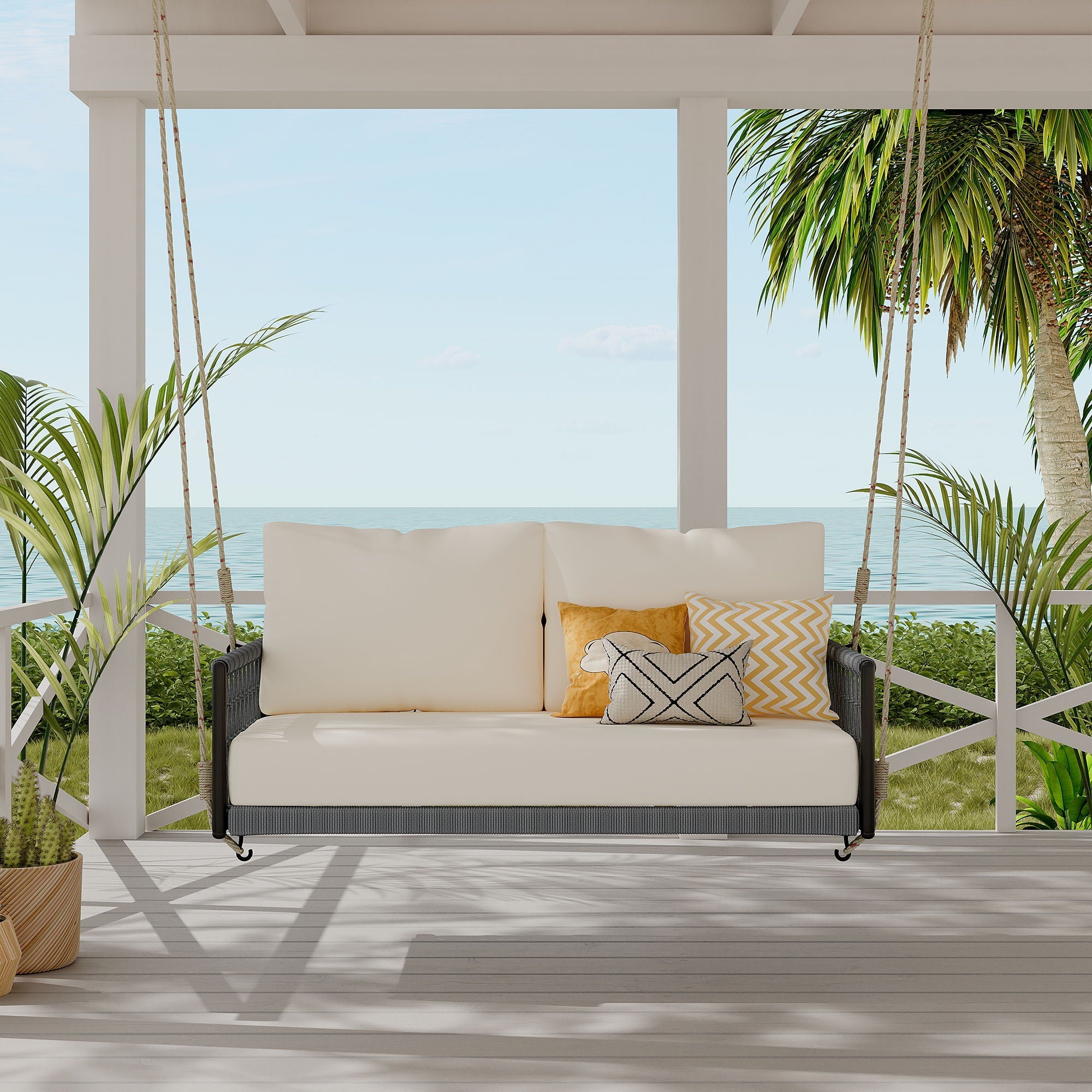 Outdoor Swing Sofa With Soft Cushions For Patio - Beige