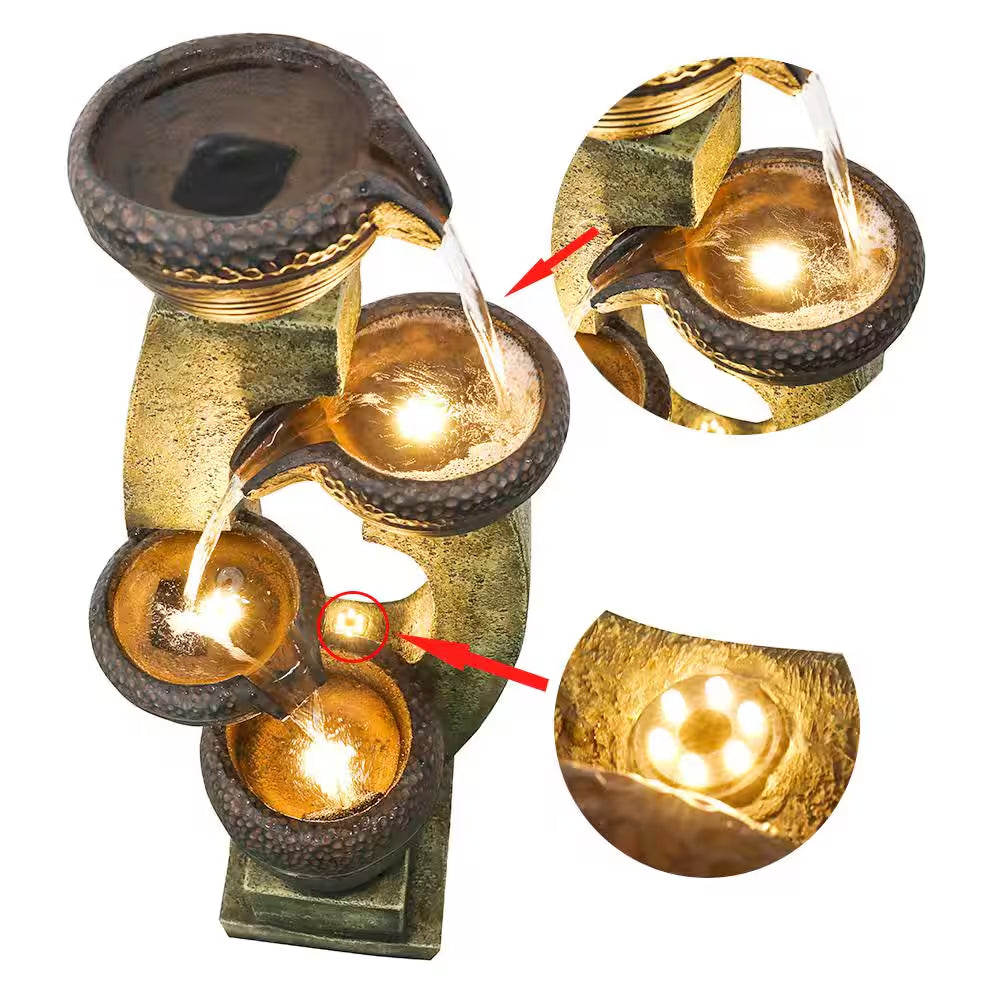 40"H Modern Outdoor Fountain - 4 Crocks Outdoor Garden Fountain with Contemporary Design for House and Garden Art Decor