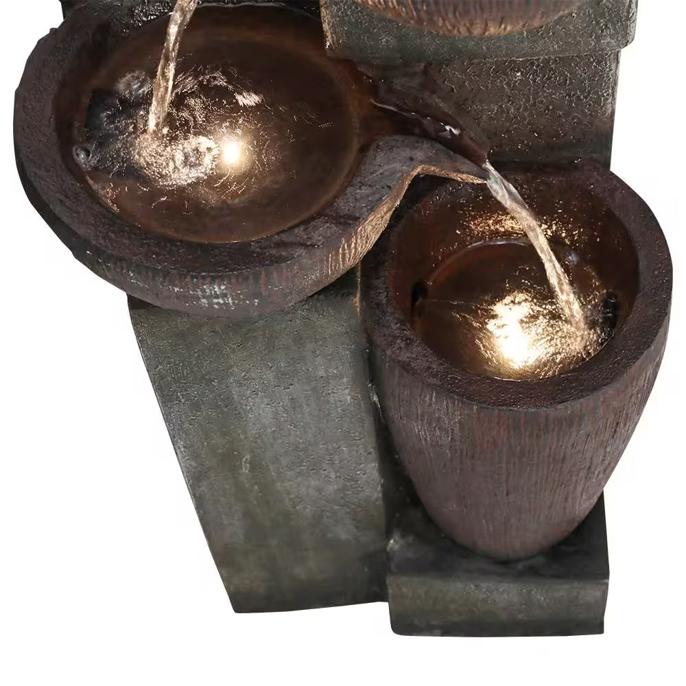 39.7 In. Resin Outdoor Fountain -5-Tier Modern Water Feature, Garden Waterfall Fountain with Lights for Patio, Yard