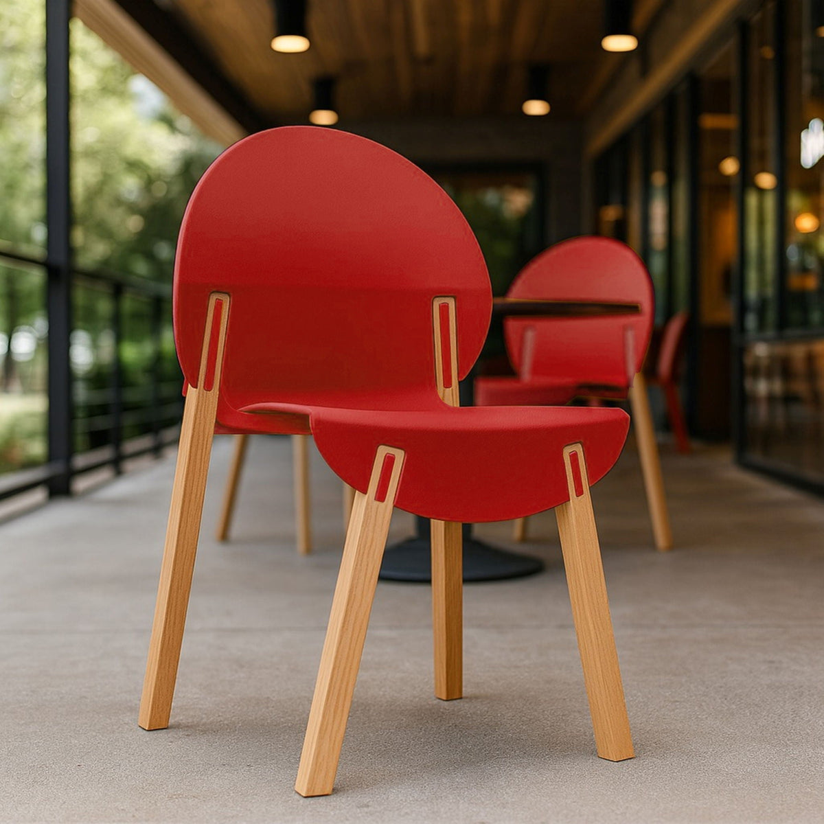 4 Piece Outdoor Chair Set with Waterproof Polypropylene Seats and Oak Legs - Blue, Orange, Red