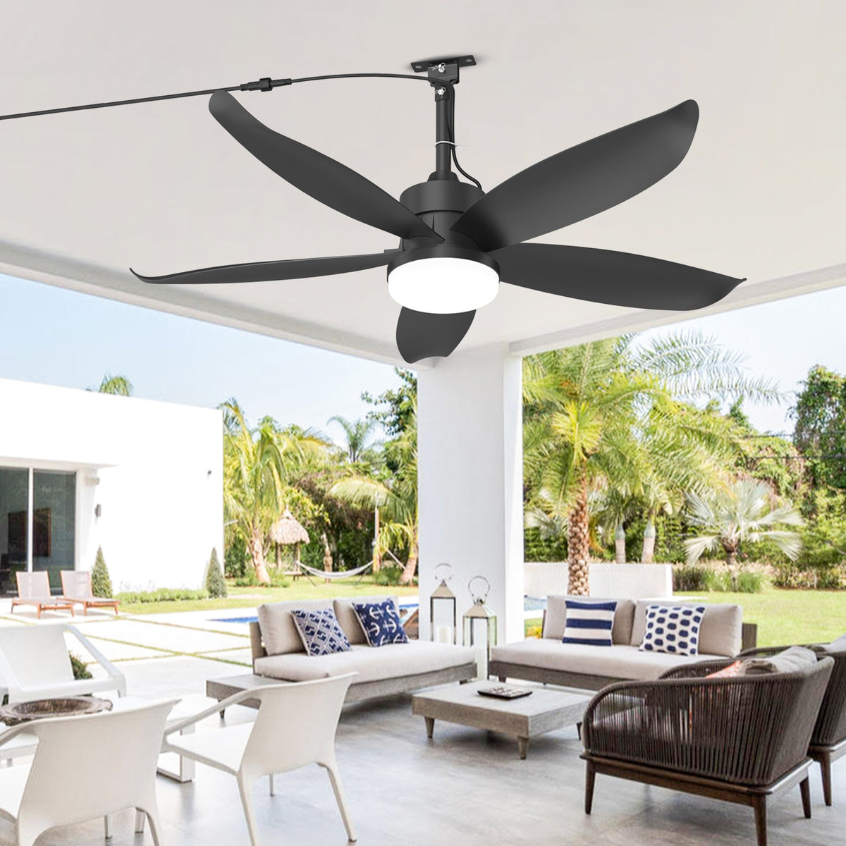 42-Inch Outdoor Ceiling Fan with Waterproof Light - Black