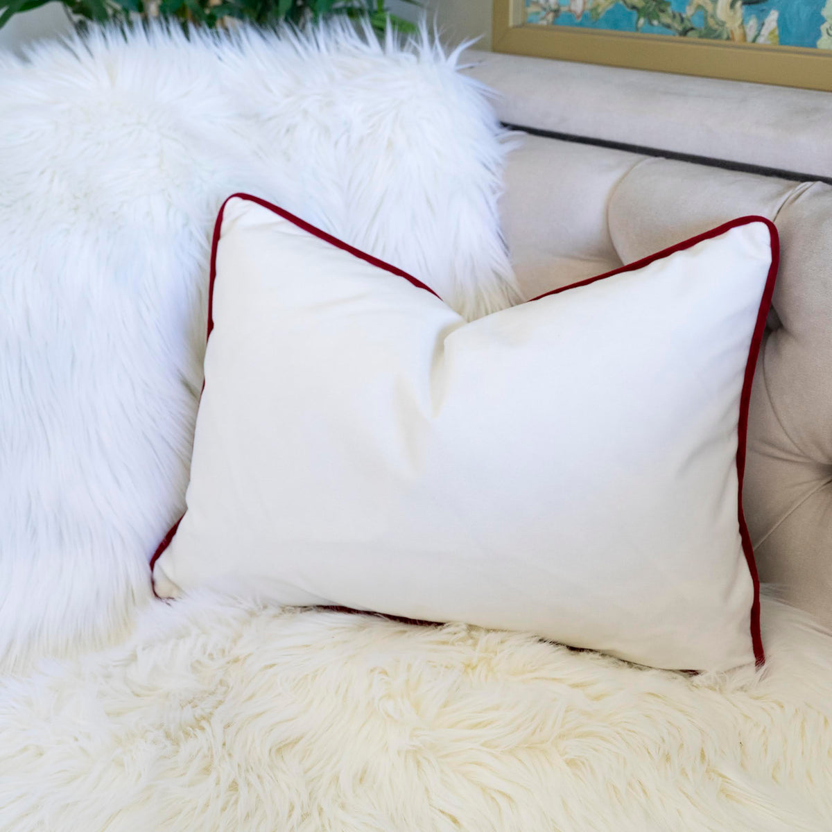 JOY Embroidered Christmas Throw Pillow with Velvet - Red and Green