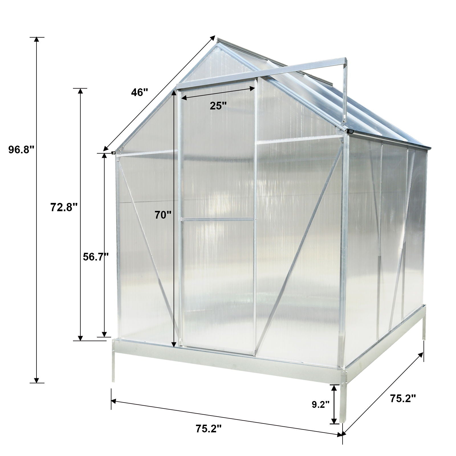 Polycarbonate house, Heavy Duty Outdoor Aluminum Walk-In House Kit With Rain Gutter, Vent And Door For Backyard Garden