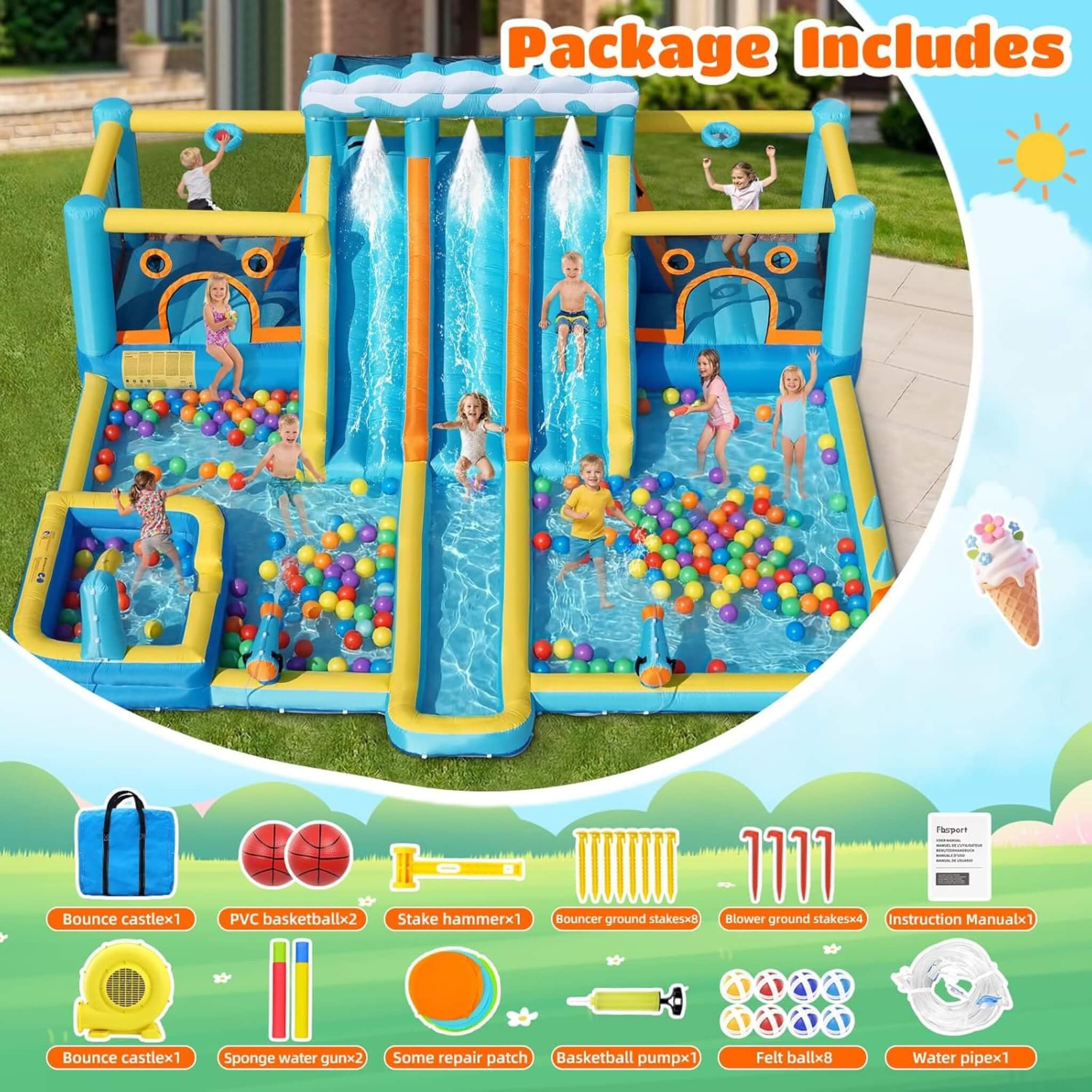 10-in-1 Inflatable Water Slide Bounce House With Blower