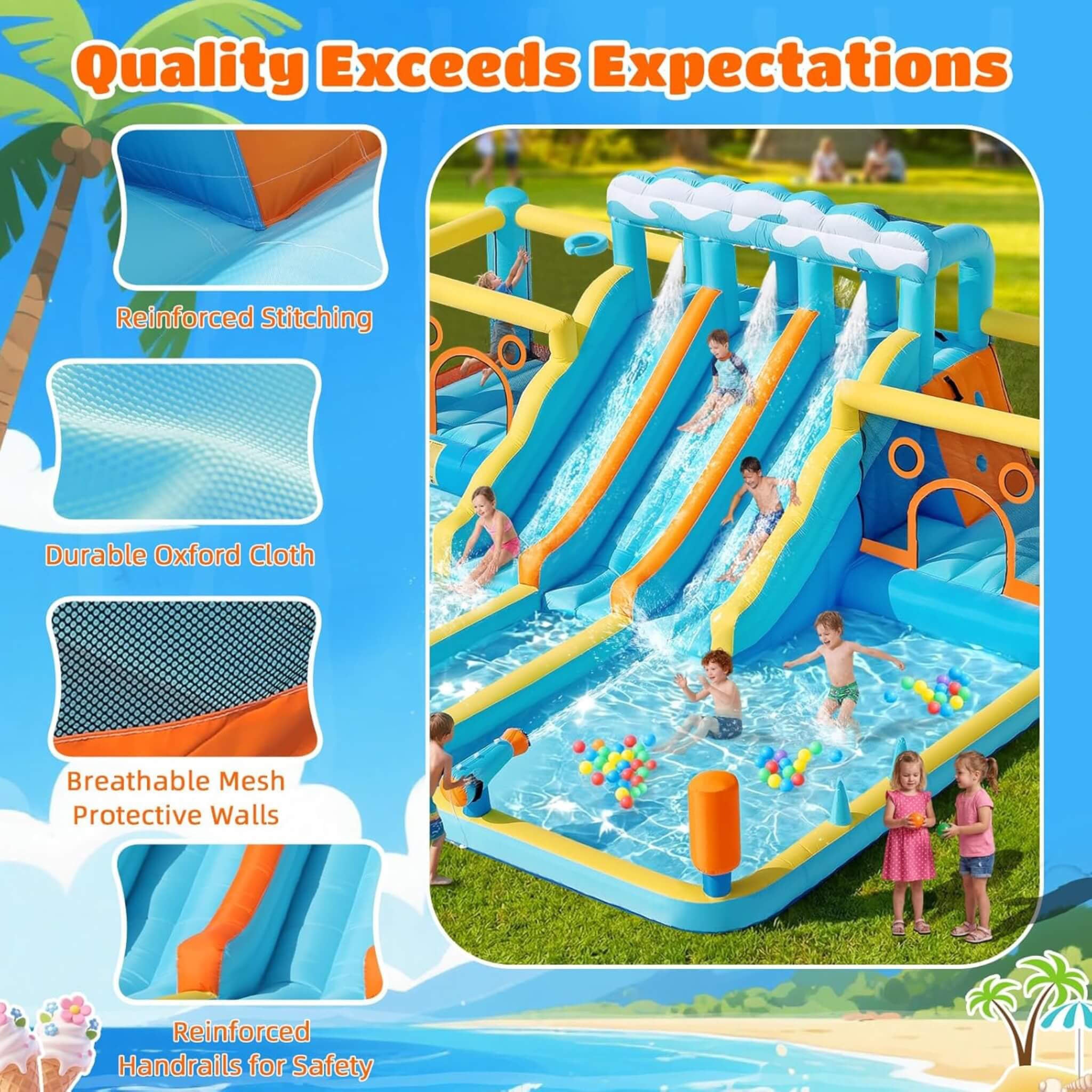 10-in-1 Inflatable Water Slide Bounce House With Blower
