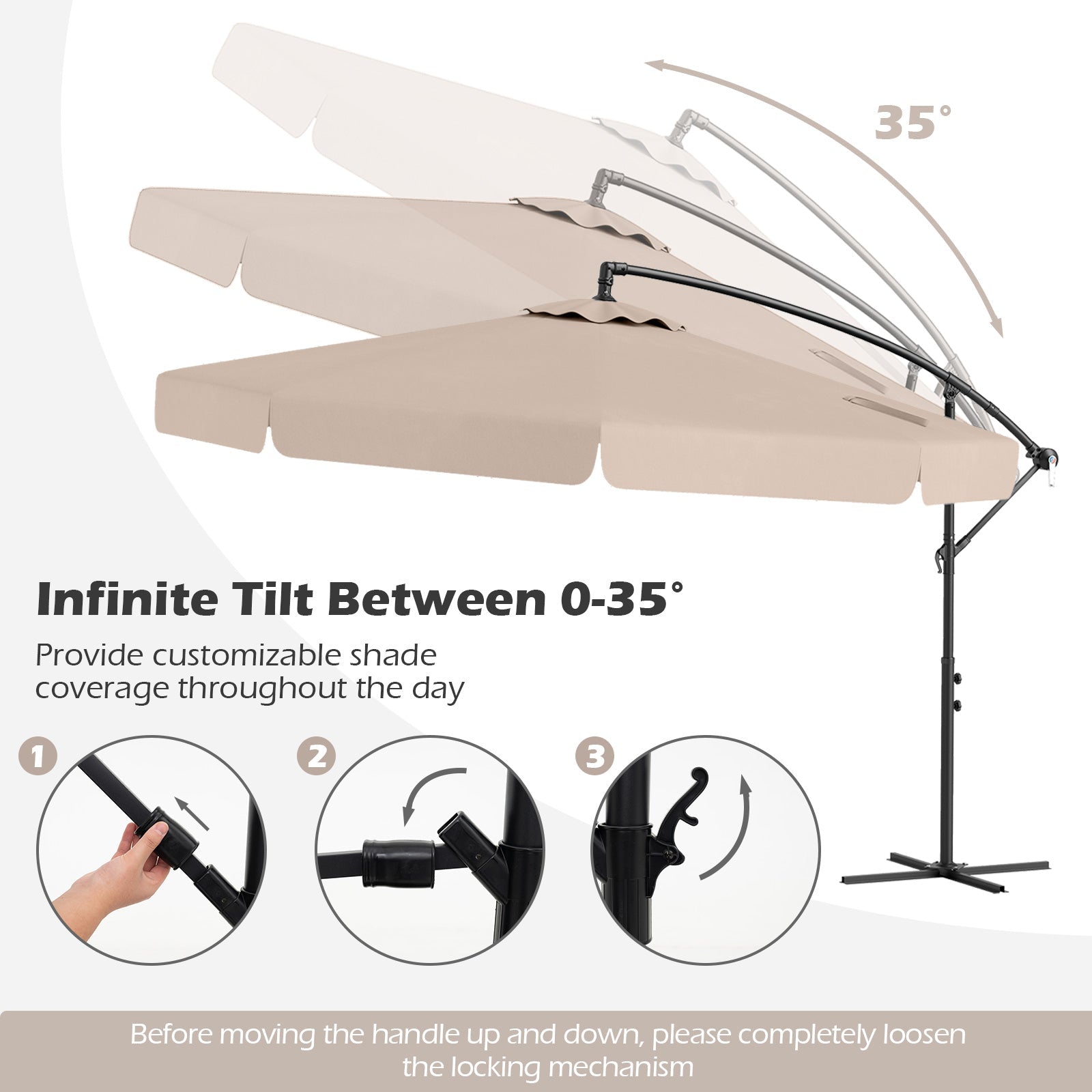 10 Feet Patio Cantilever Umbrella with Cover Tilt Adjustment and Ruffled Edge-Beige