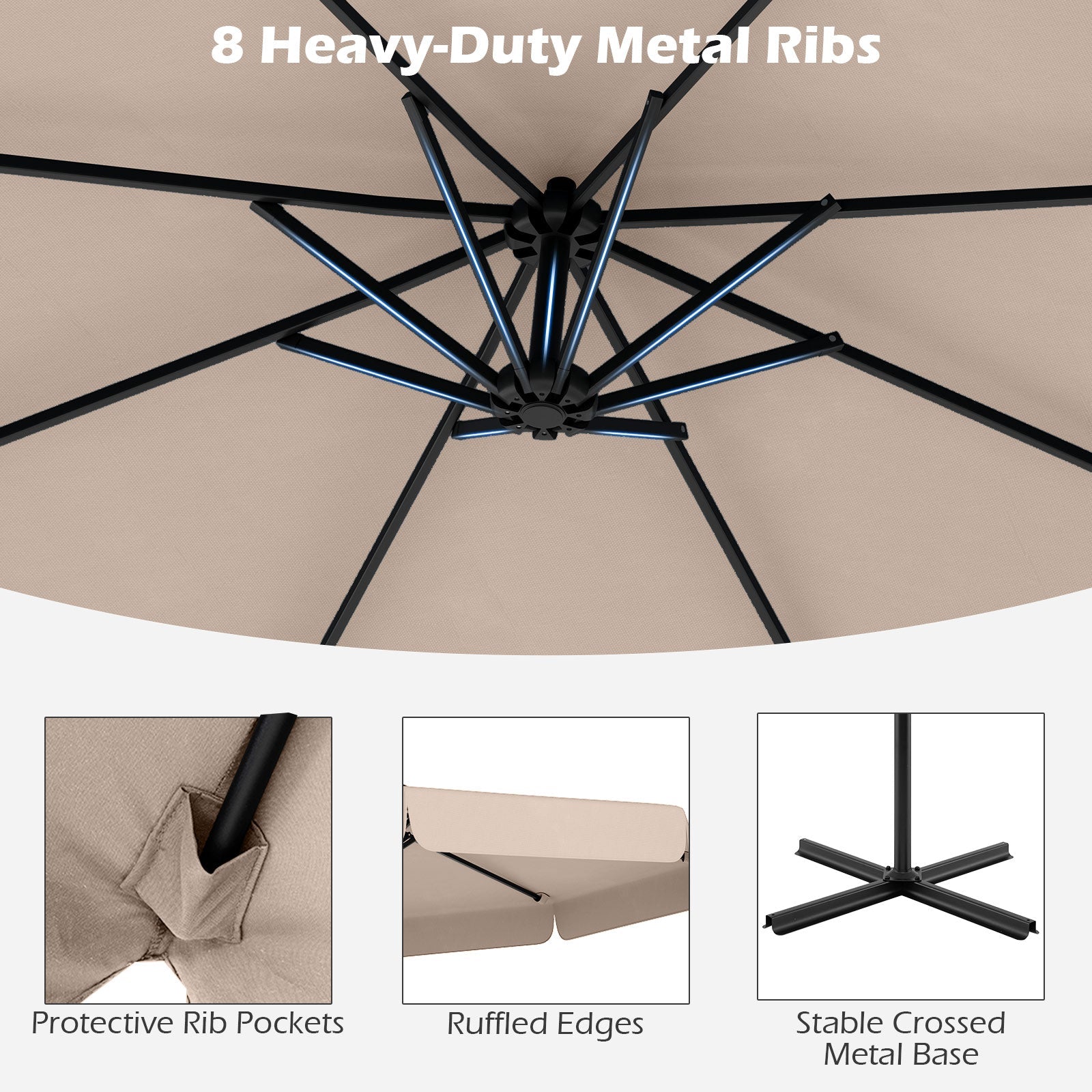 10 Feet Patio Cantilever Umbrella with Cover Tilt Adjustment and Ruffled Edge-Beige