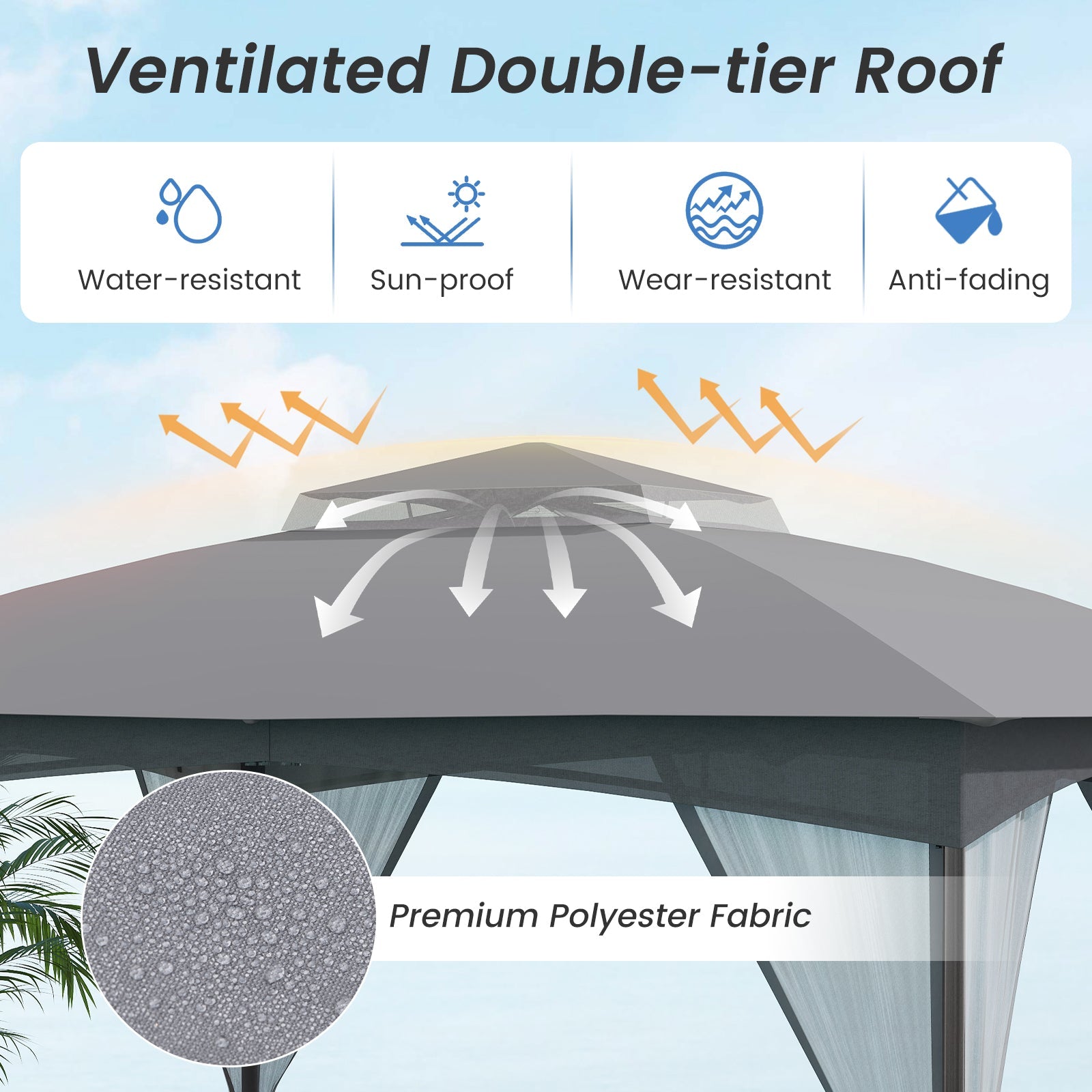 10 X 12 FT Patio Gazebo with Netting Walls with 4 Sandbags-Gray