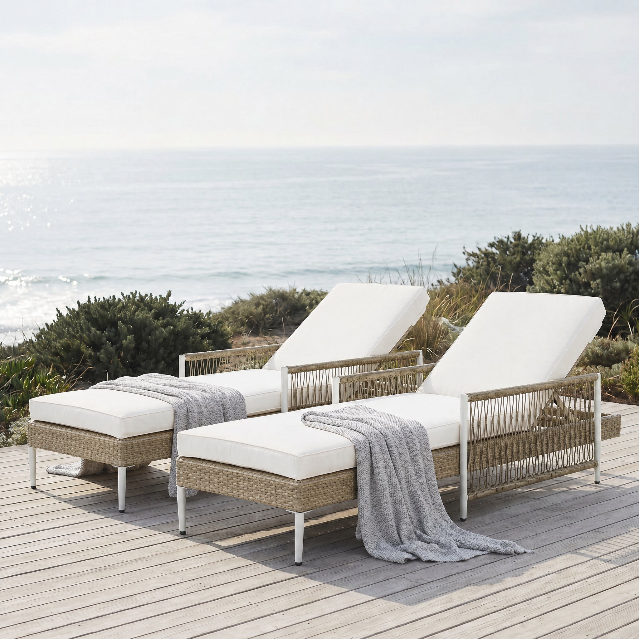 TOPMAX Outdoor All-Weather PE Rattan Chaise Lounge Set of 2