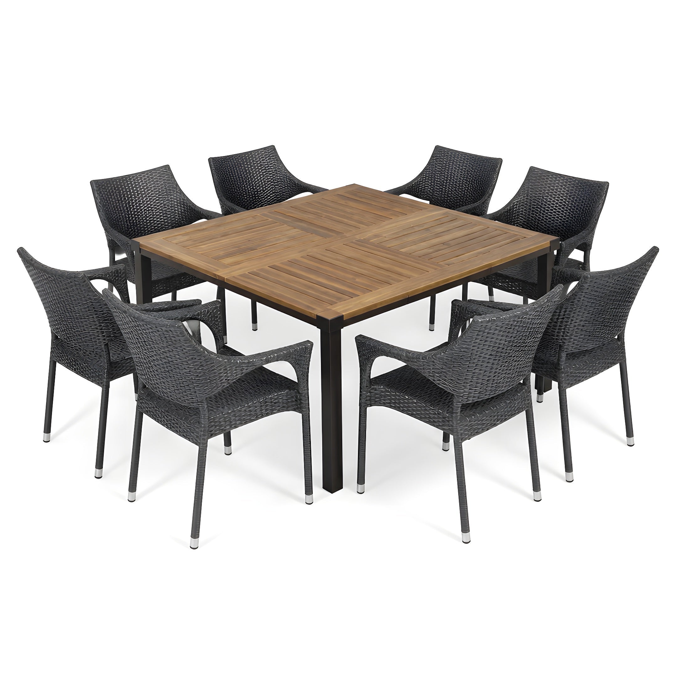 9 PCS Outdoor Dining Set with 64" Solid Wood Table and Chairs