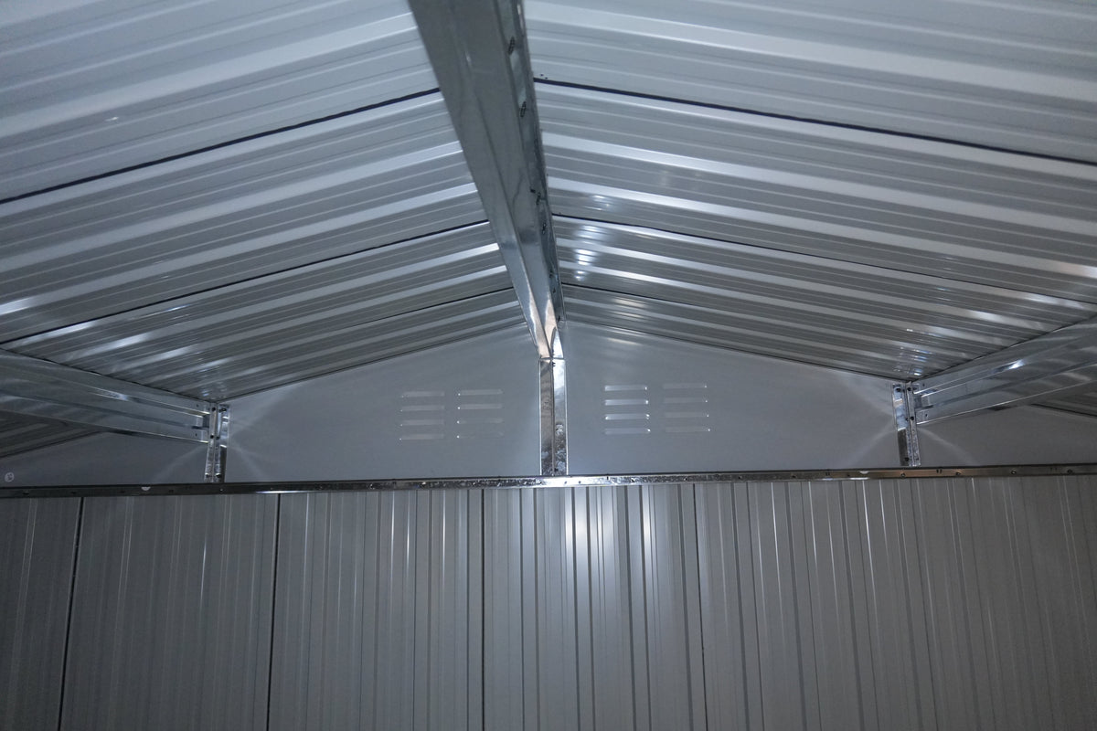 10x8 Foot Outdoor Metal Storage Shed, Sliding Doors, Coal Grey