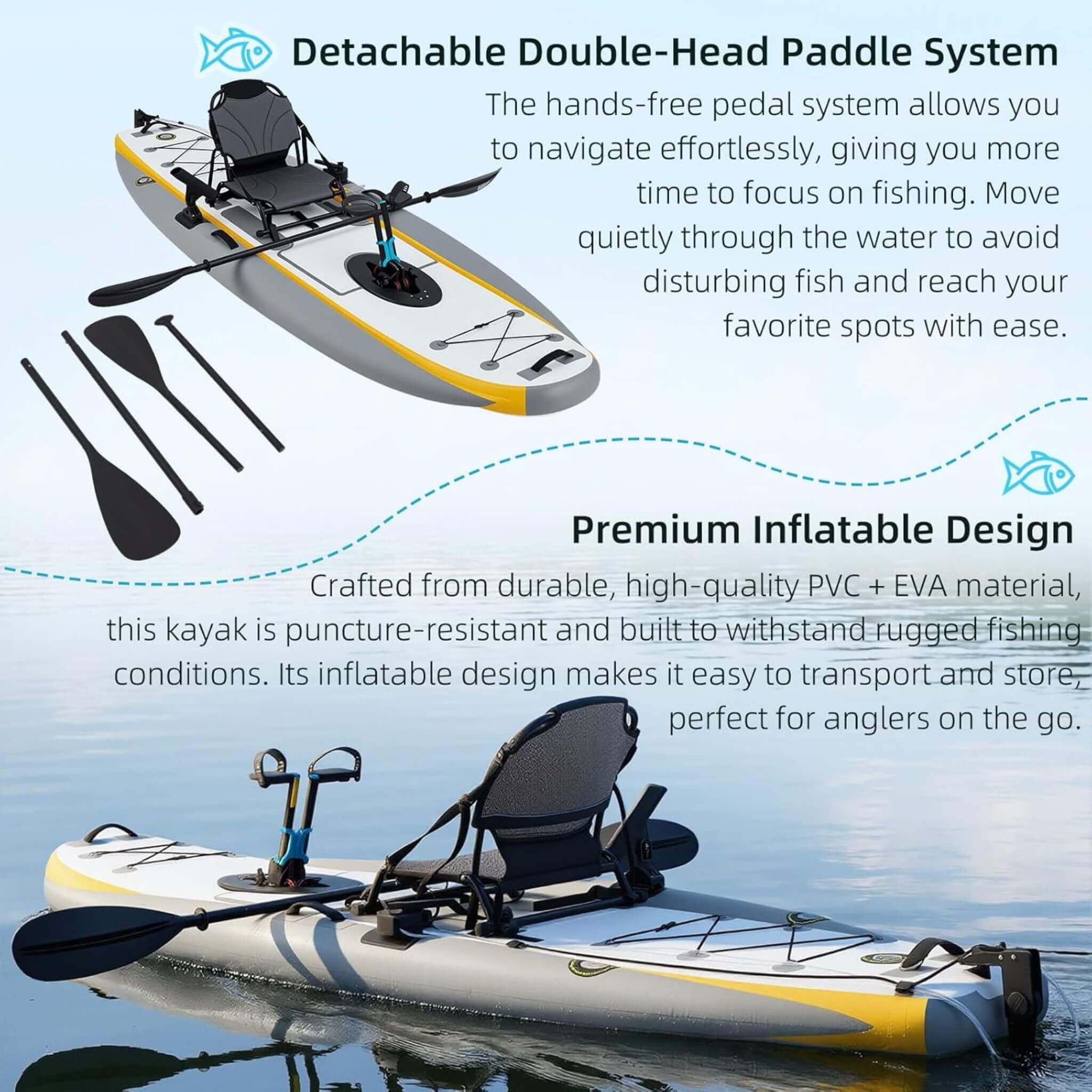 Portable 12FT Lightweight Inflatable PVC Fishing Kayak With Pedal System