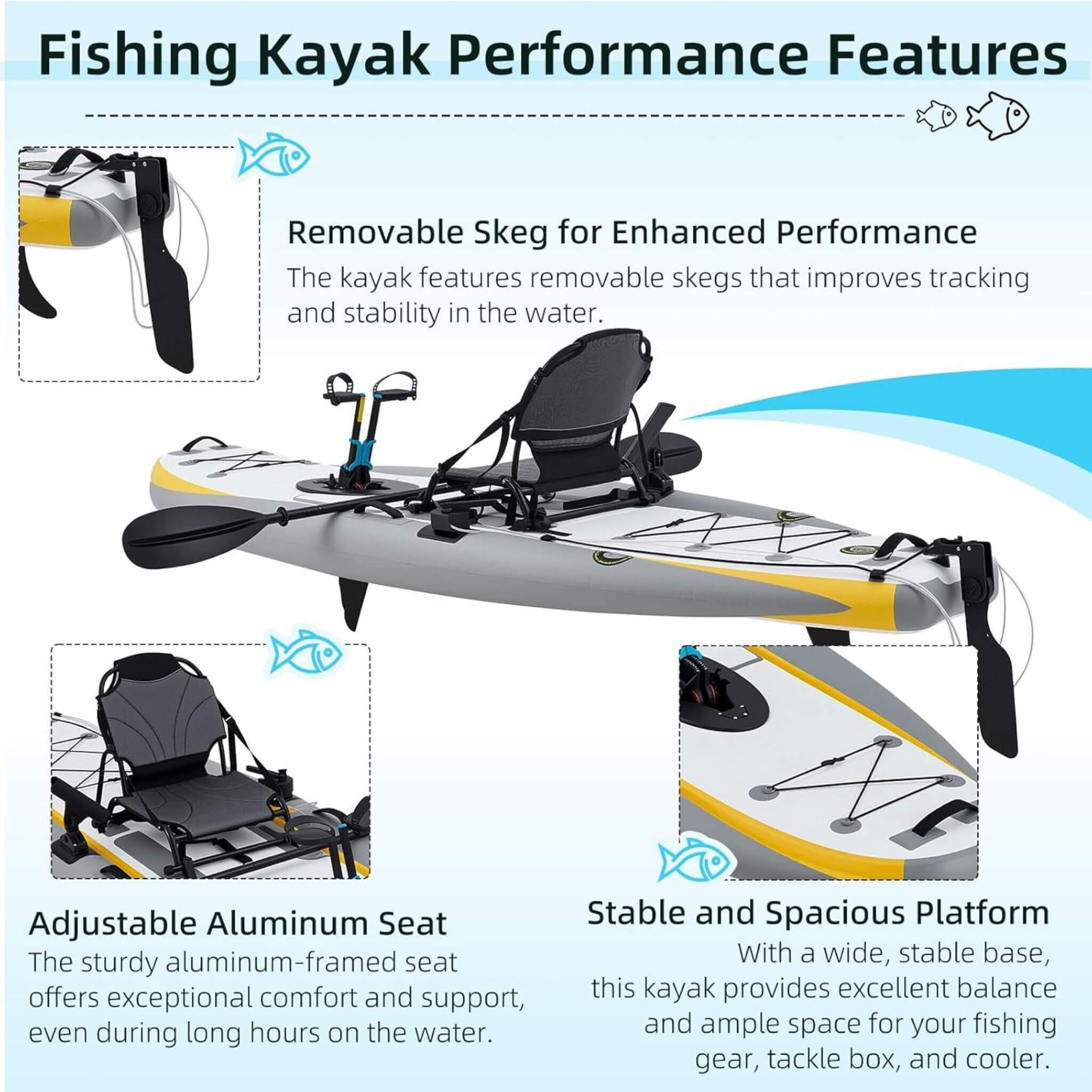 Portable 12FT Lightweight Inflatable PVC Fishing Kayak With Pedal System