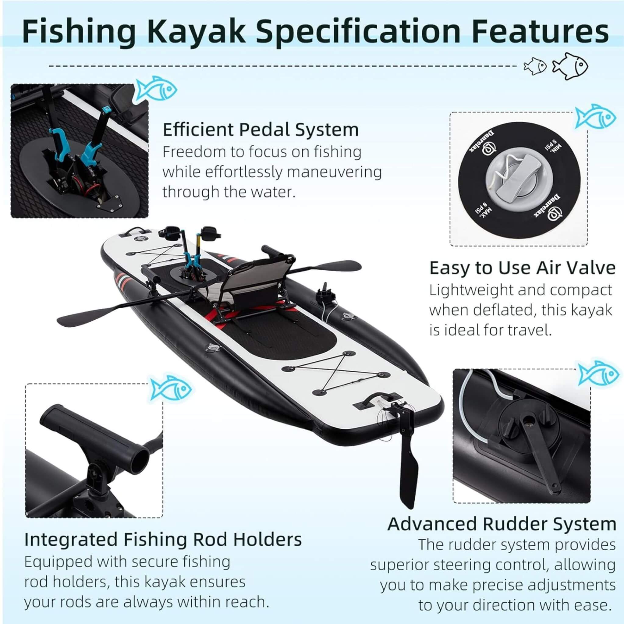Premium 12FT Lightweight Inflatable Fishing Kayak With Pedal System
