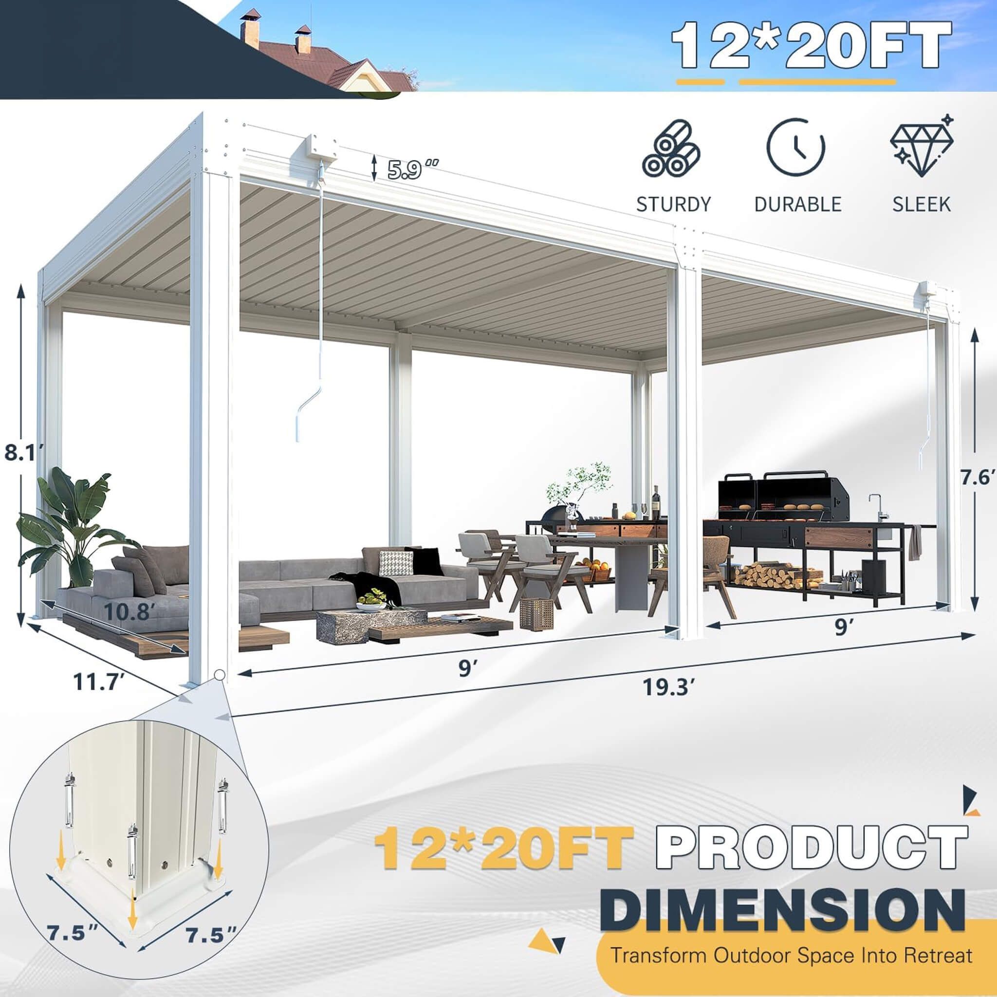 Alora White Louvered Aluminum Pergola With Adjustable Roof And Pull-Down Screens (SAK46817)
