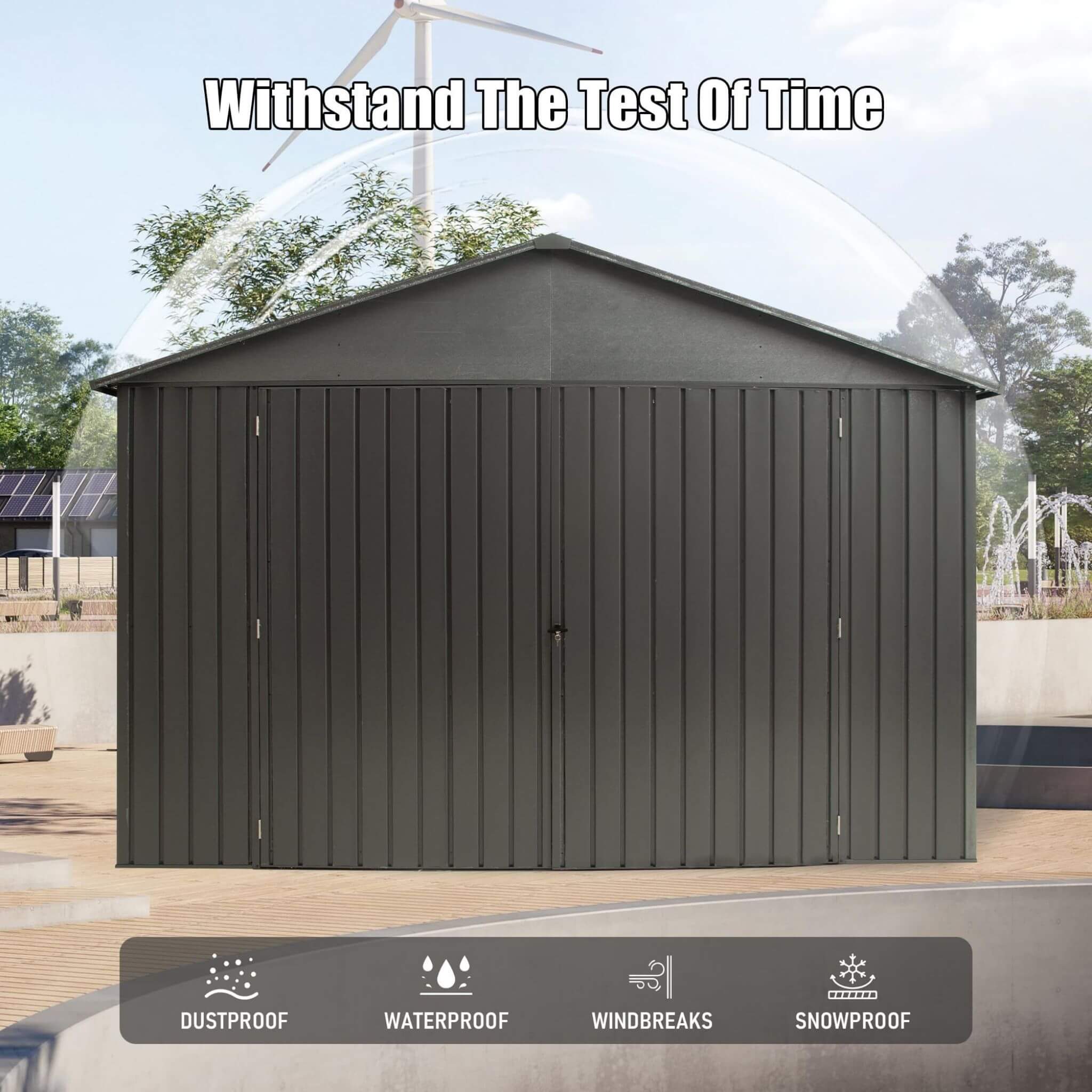 Alora Extra Large Heavy-Duty Outdoor Metal Carport Garage Shed With Lockable Double Hinged Doors