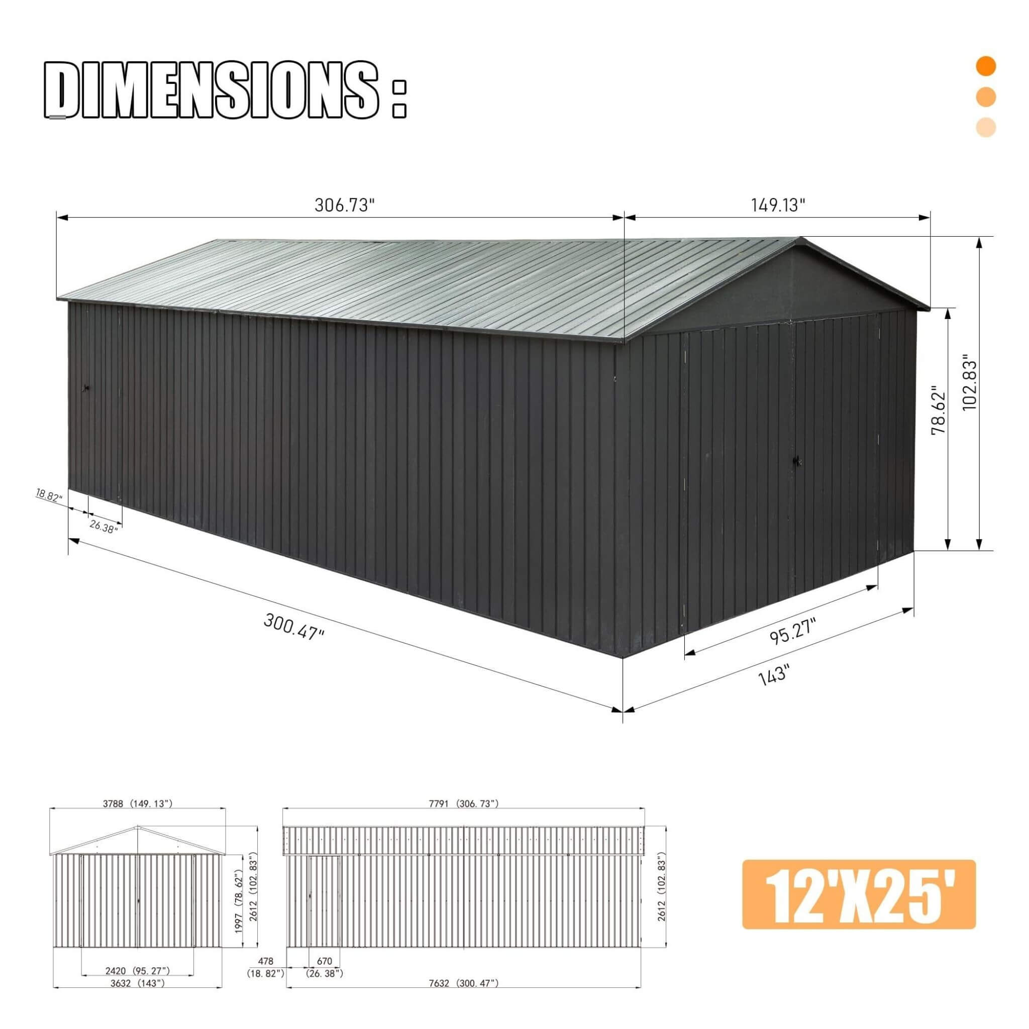 Alora Extra Large Heavy-Duty Outdoor Metal Carport Garage Shed With Lockable Double Hinged Doors