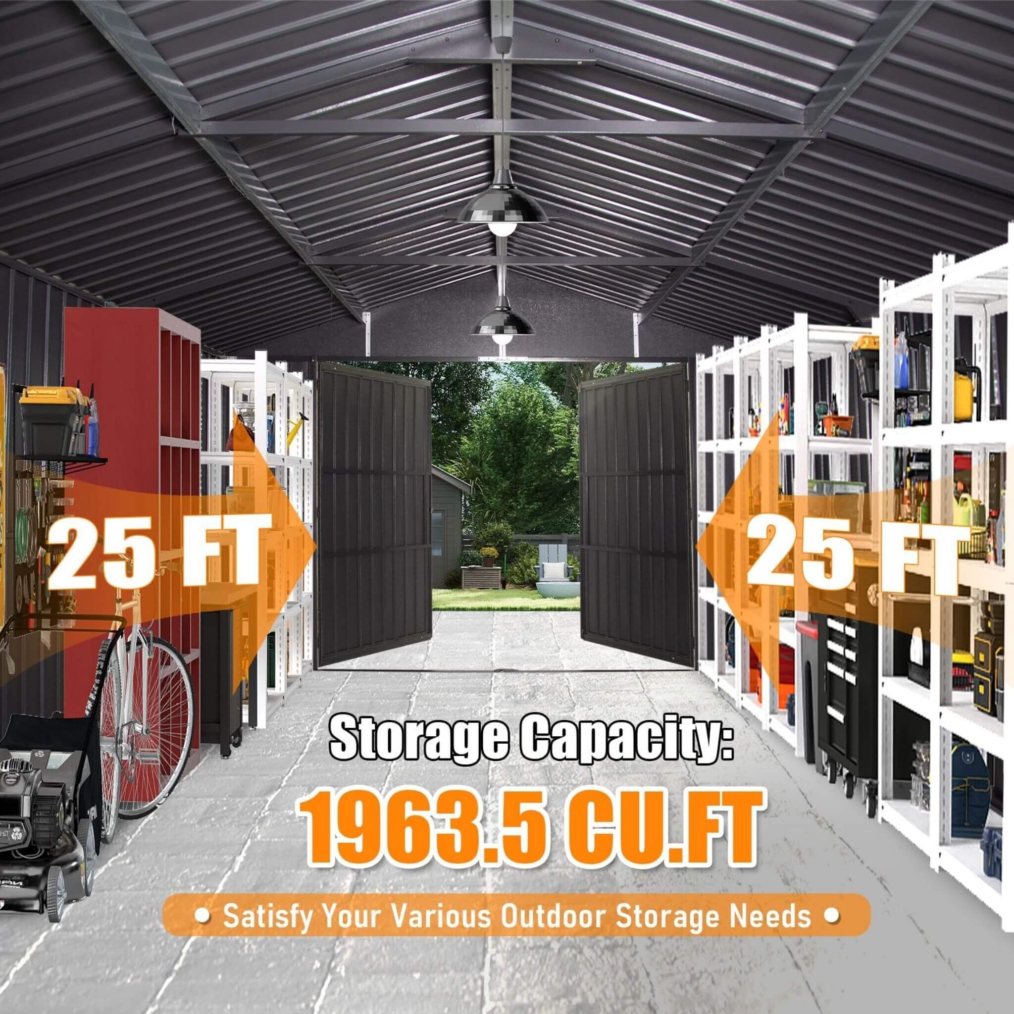 Alora Extra Large Heavy-Duty Outdoor Metal Carport Garage Shed With Lockable Double Hinged Doors
