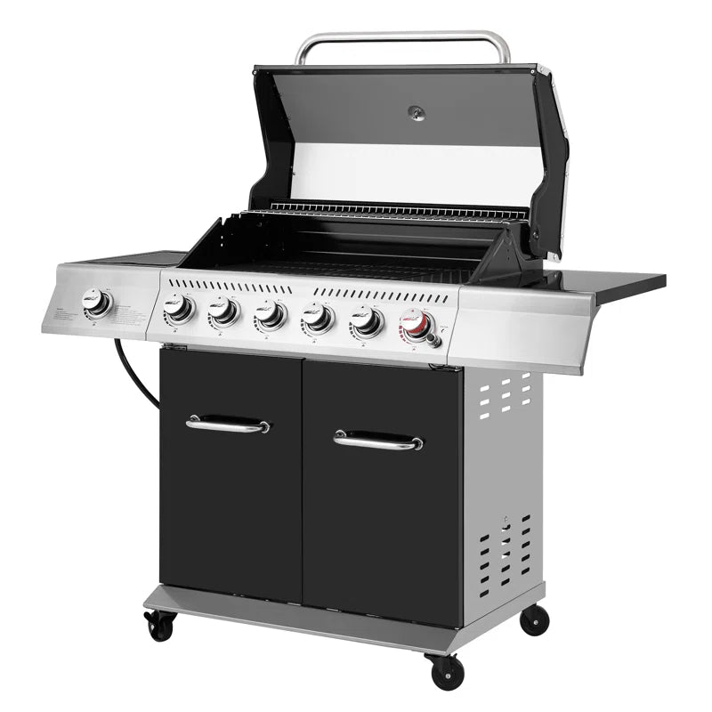 6 - Burner Free Standing Liquid Propane Gas Grill with Side Burner and Cabinet