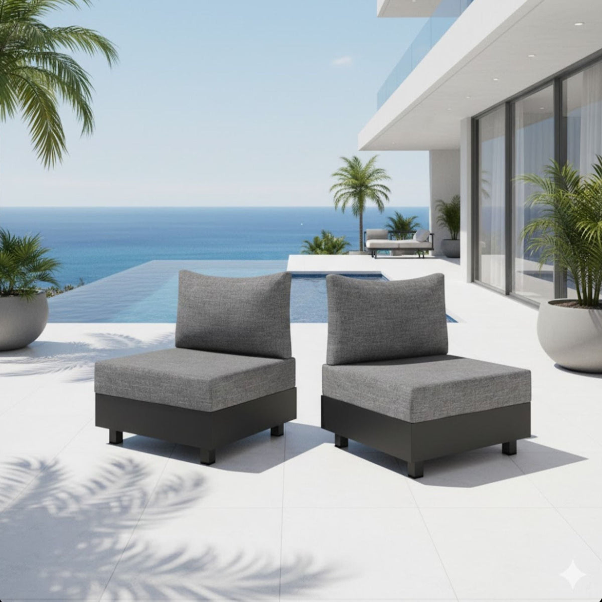 Modular Armless Chair Set with Coffee Table - Gray
