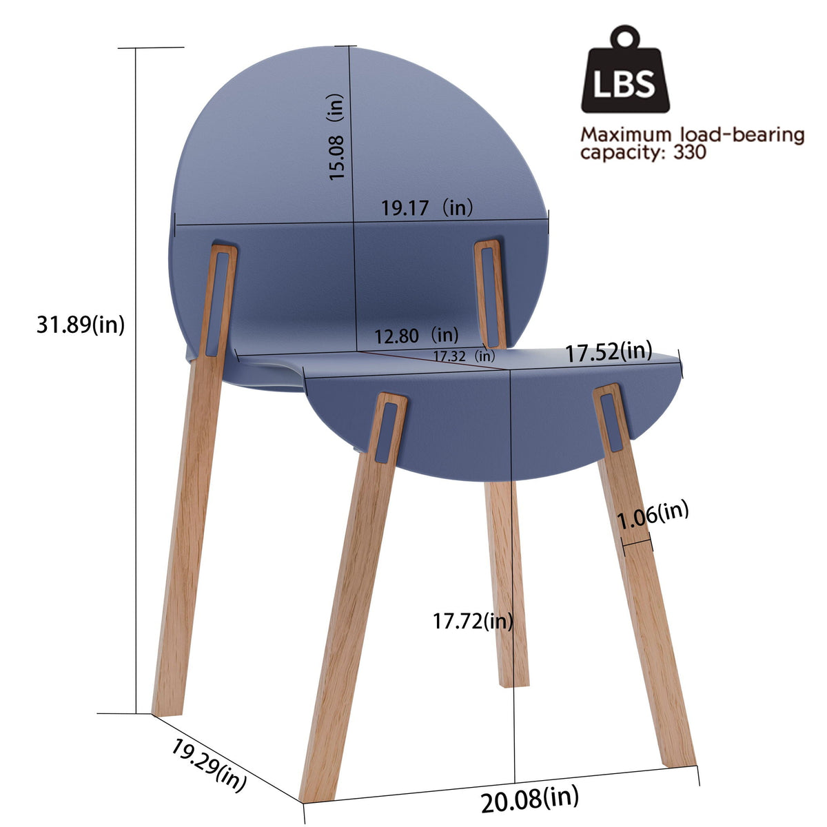 4 Piece Outdoor Chair Set with Waterproof Polypropylene Seats and Oak Legs - Blue, Orange, Red