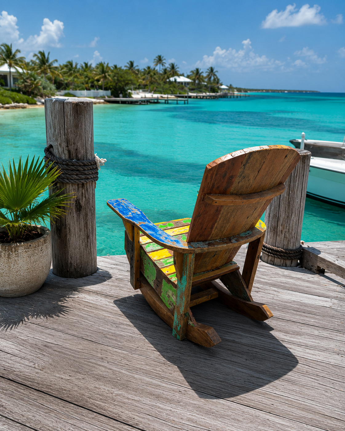 Recycled Boat Wood Adirondack Rocking Chair – Handmade in Bali, Indonesia