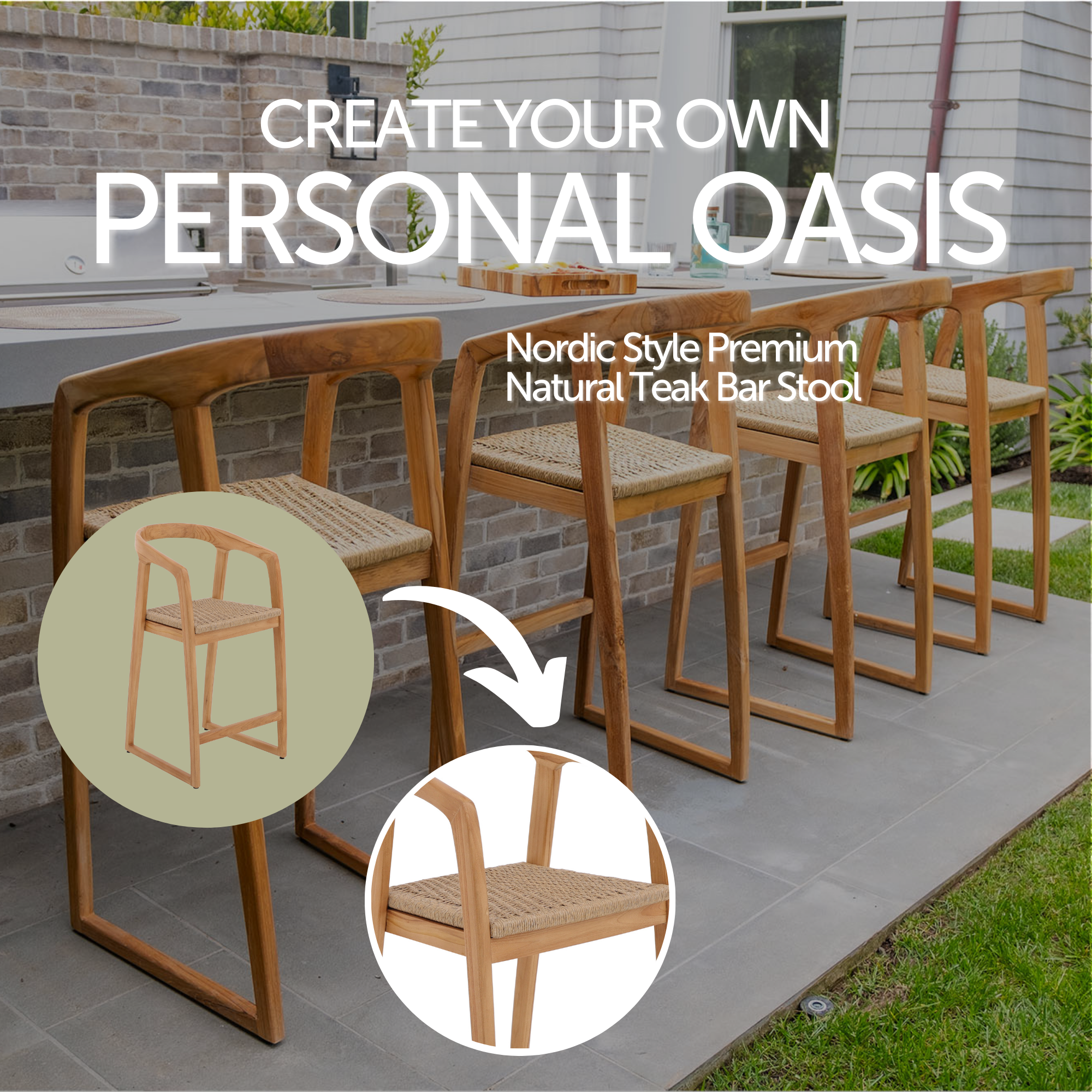 Ubud Natural Teak Indoor/Outdoor Bar Stool