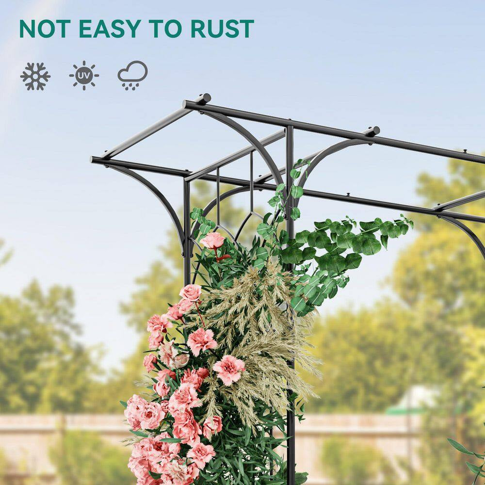 81 In. H Garden Arch Trellis with Planter Boxes for Climbing Plants Backyard and Lawn Black