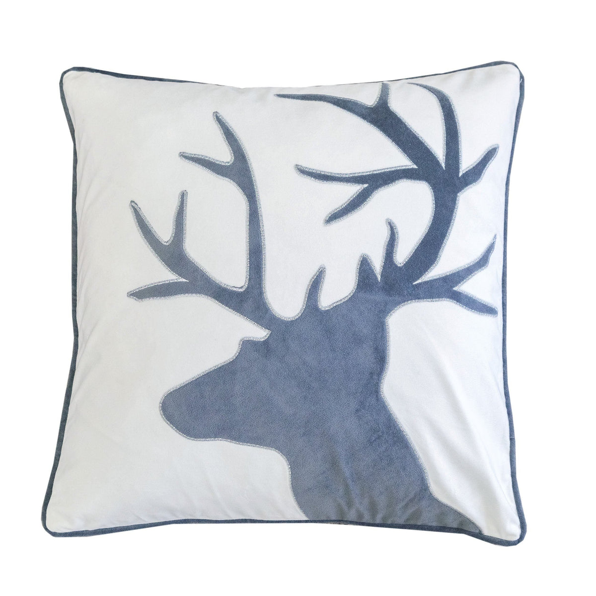 Holiday Reindeer Velvet Accent Pillow with Insert - White and Gray