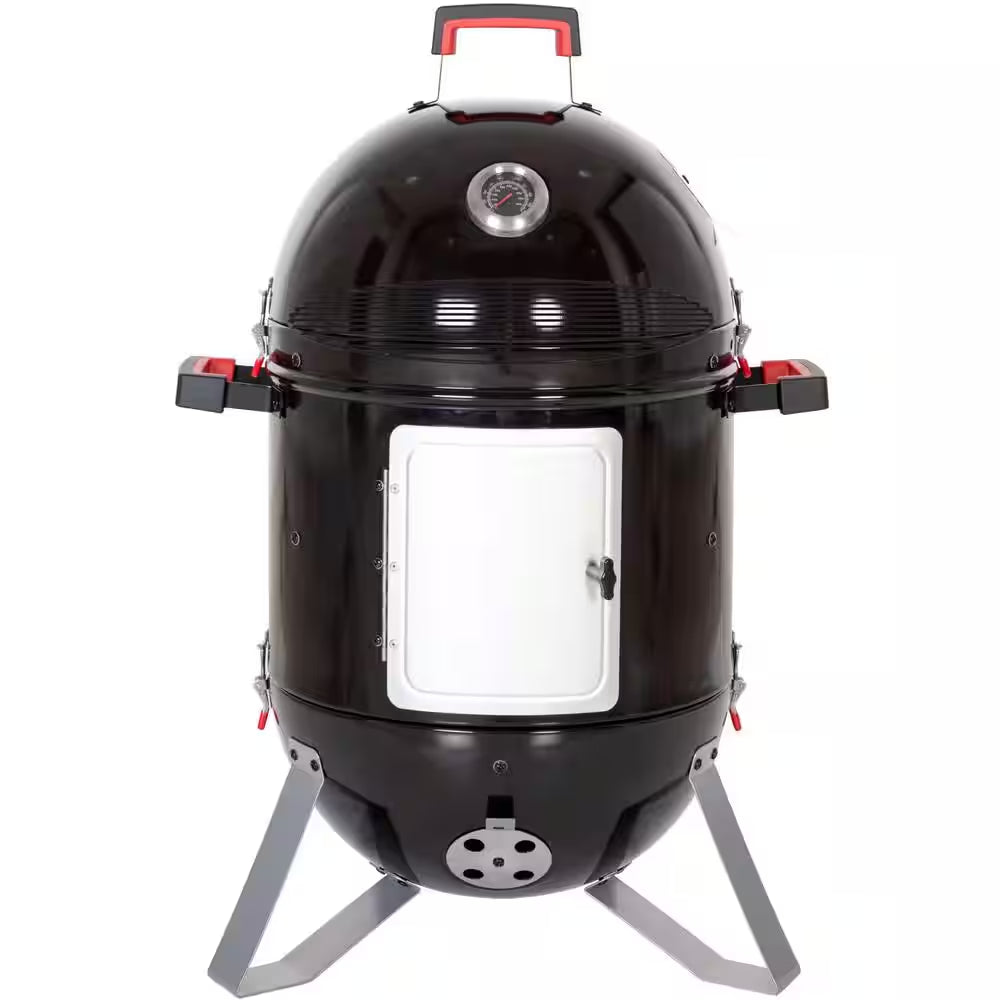 18 In. Charcoal Smoker in Black with Thermometer and Meat Probe