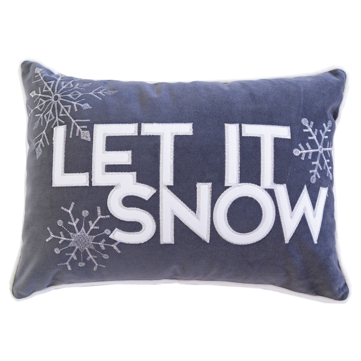 Gray Velvet Lumbar Throw Pillow with Snowflake Embroidery - 14x20