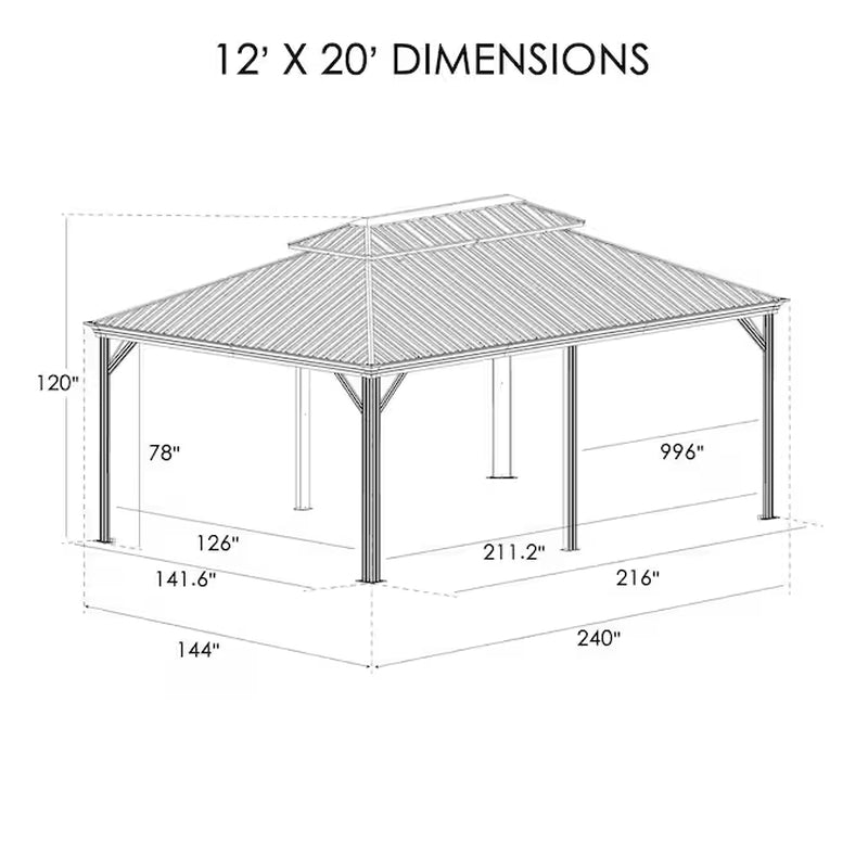 12-Ft X 20-Ft Gazebo Brown Gazebo with Hardtop Roof (Screen Included)