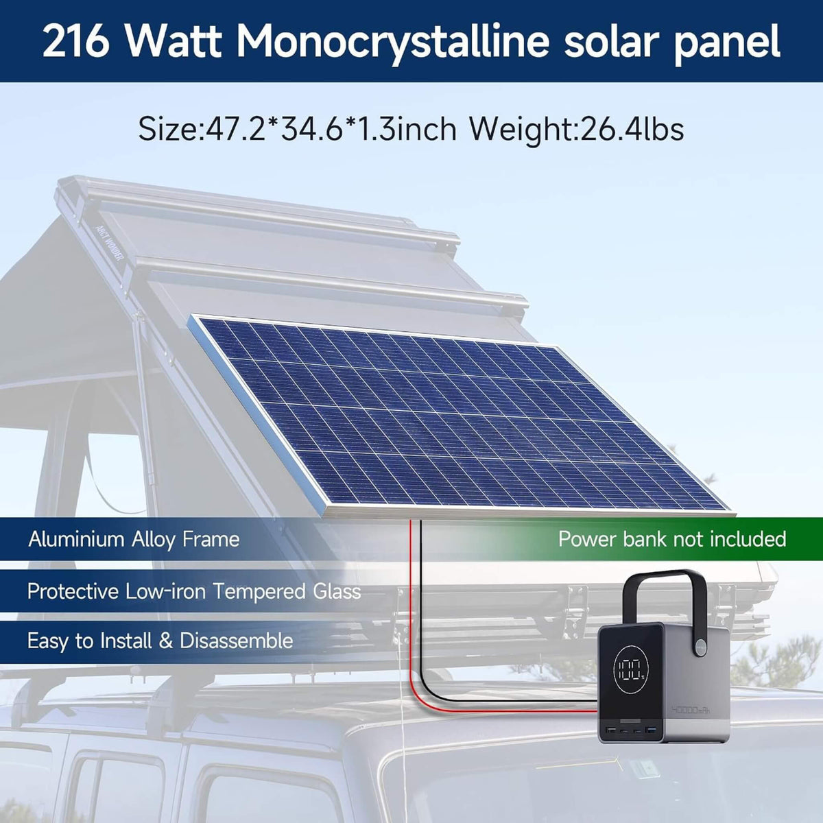 ThermalPeak 2-Person Aluminum Hardshell Pop-Up Rooftop Tent With Solar Panel And Winter Thermal Layer