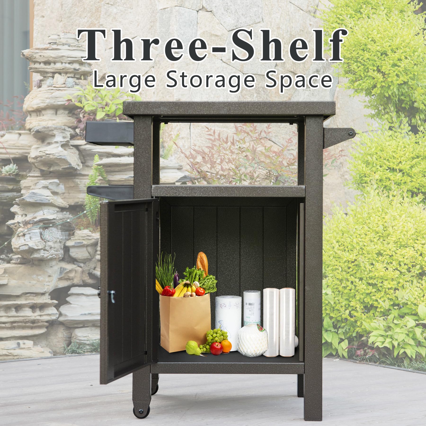 Grill Cart Outdoor with Storage and Wheels