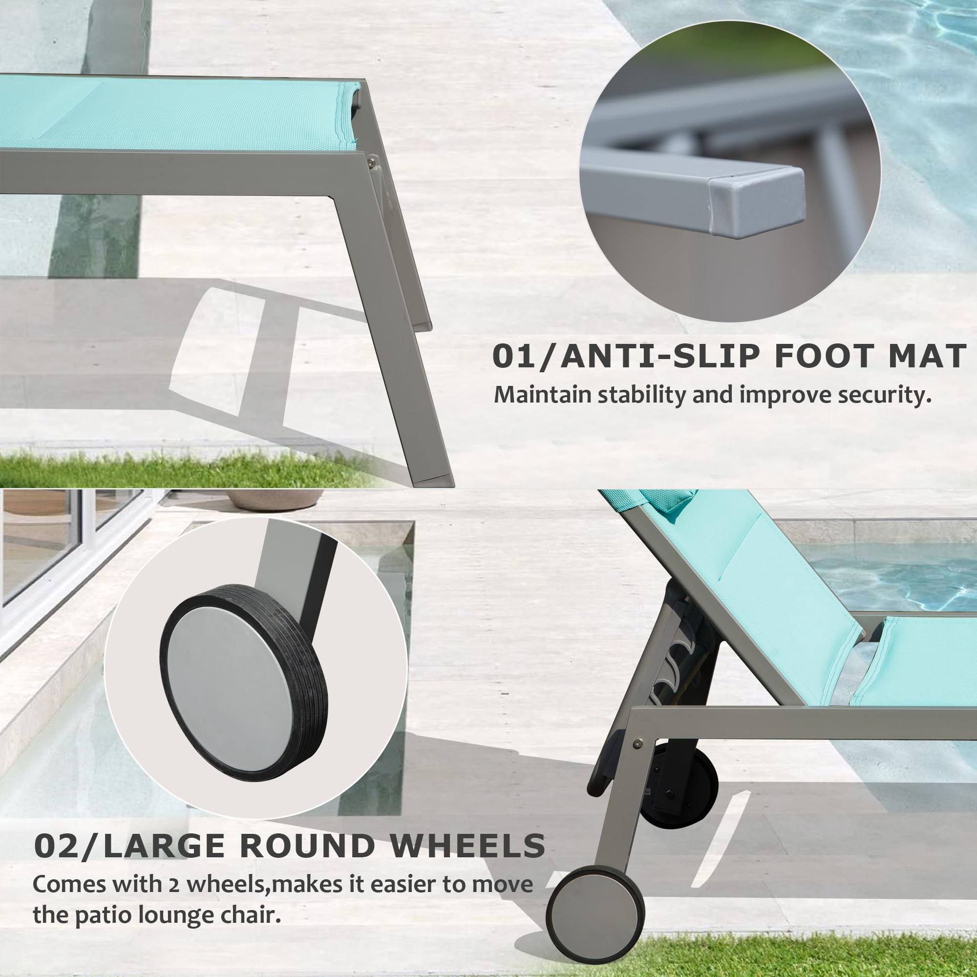 Outdoor Patio Chaise Lounge Set of 3