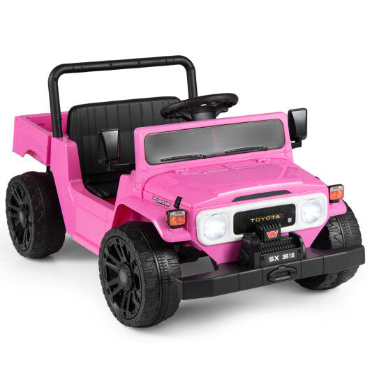 Costway 12V Electric Ride On Truck with Dump Bed and Music Licensed Toyota-Pink