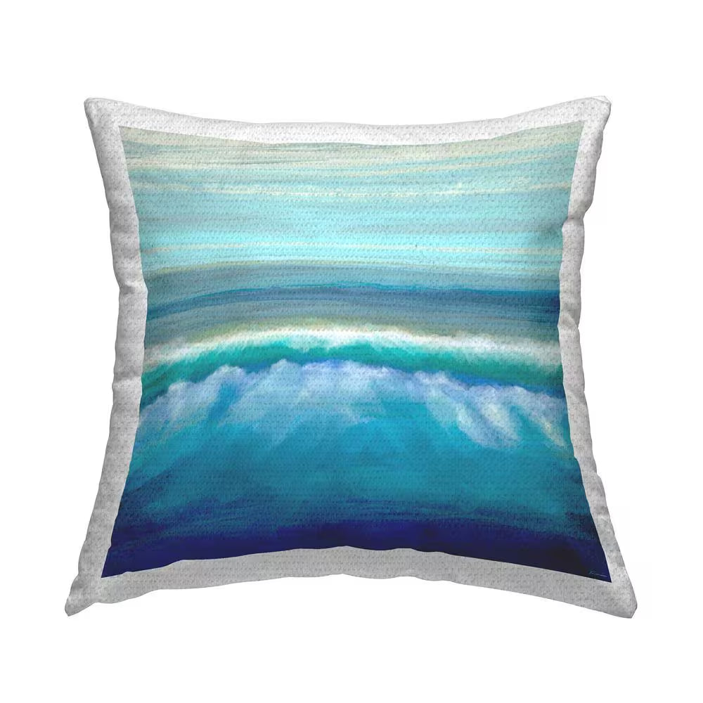 Rolling Beach Waves Shore Blue Square Outdoor Throw Pillow