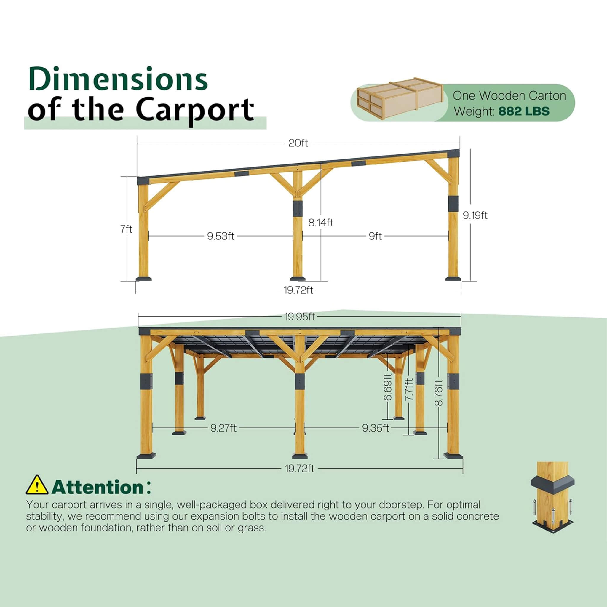 Alora Heavy-Duty All-Weather Outdoor Cedar Wood Carport With Galvanized Steel Roof