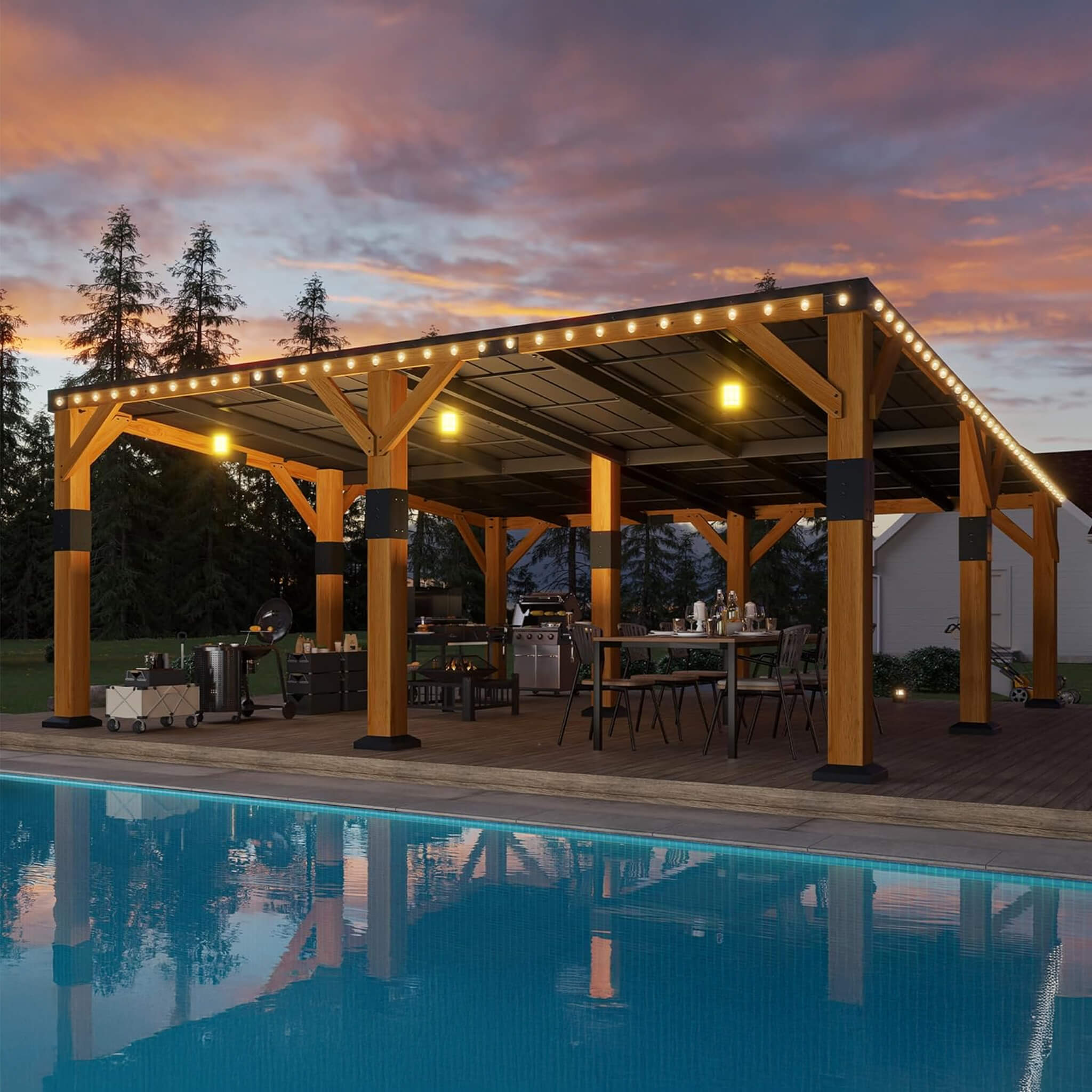 Alora Heavy-Duty All-Weather Outdoor Cedar Wood Carport With Galvanized Steel Roof