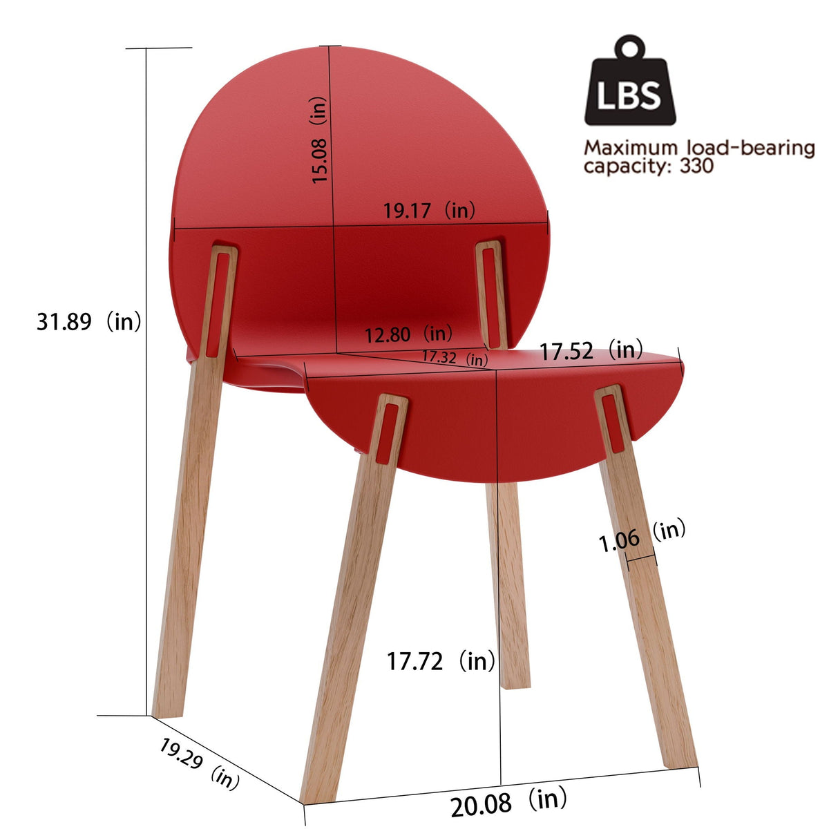 4 Piece Outdoor Chair Set with Waterproof Polypropylene Seats and Oak Legs - Blue, Orange, Red