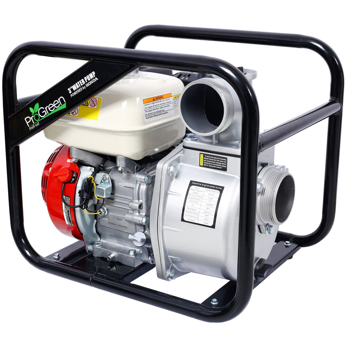 3" Water Pump with GX160 Honda Engine and 264 GPM Output - Black/Red