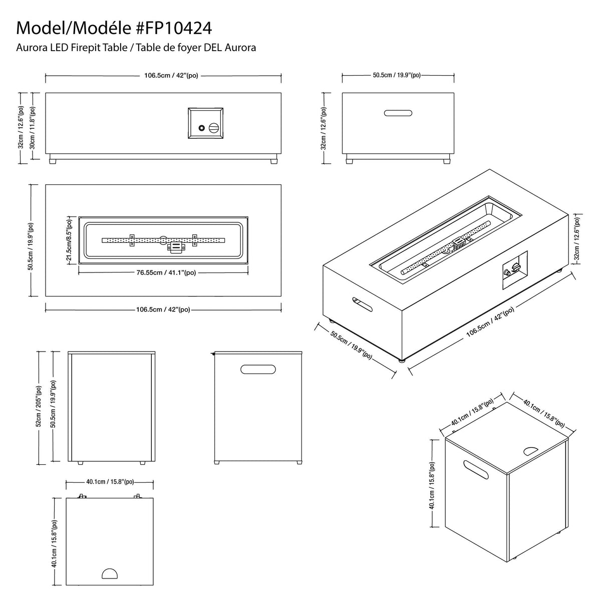 Rectangular Metal LED Firetable with LED Accent - Outdoor
