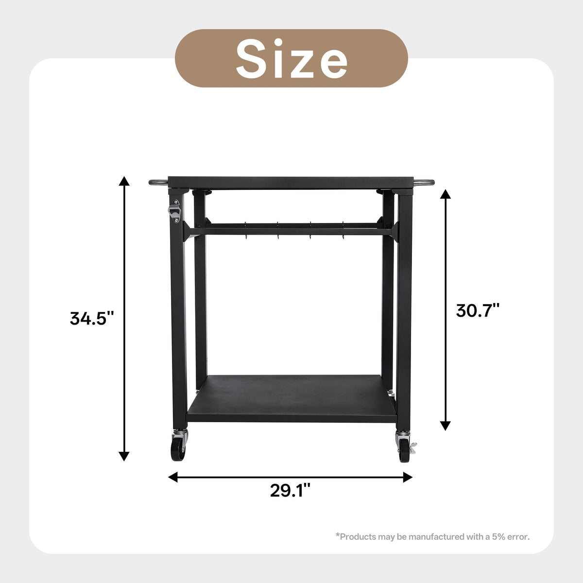 2-Tier Outdoor Grill Cart with Stainless Steel Top - Black