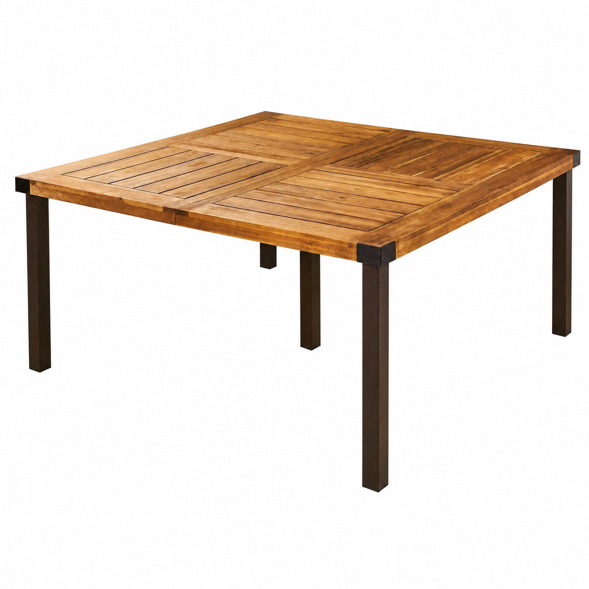 9‑Piece Outdoor Patio Dining Set, 64" Square Acacia Wood Dining Table with Metal Legs & 8 Pcs Acacia Wood Dining Chairs with