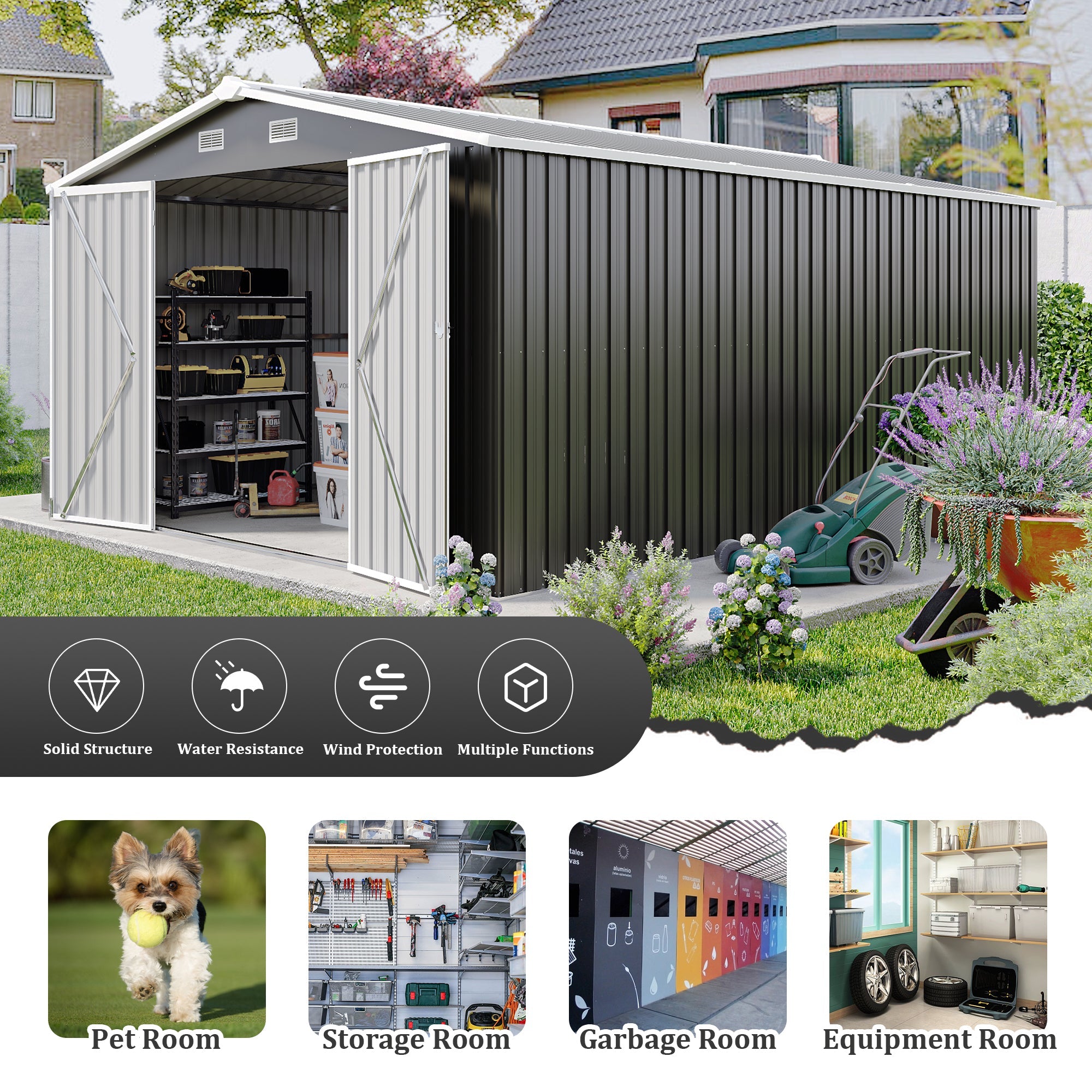 Campcraft Outdoor Storage Shed 10x14 FT with 3 Lockable Doors