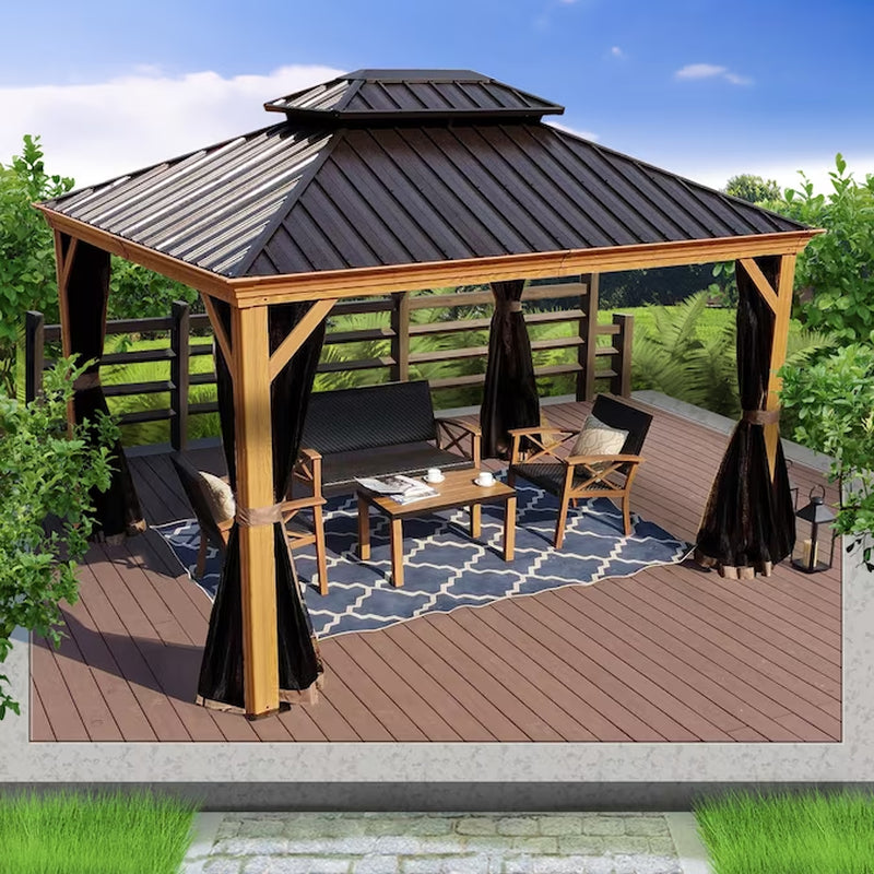 12-Ft X 20-Ft Gazebo Brown Gazebo with Hardtop Roof (Screen Included)