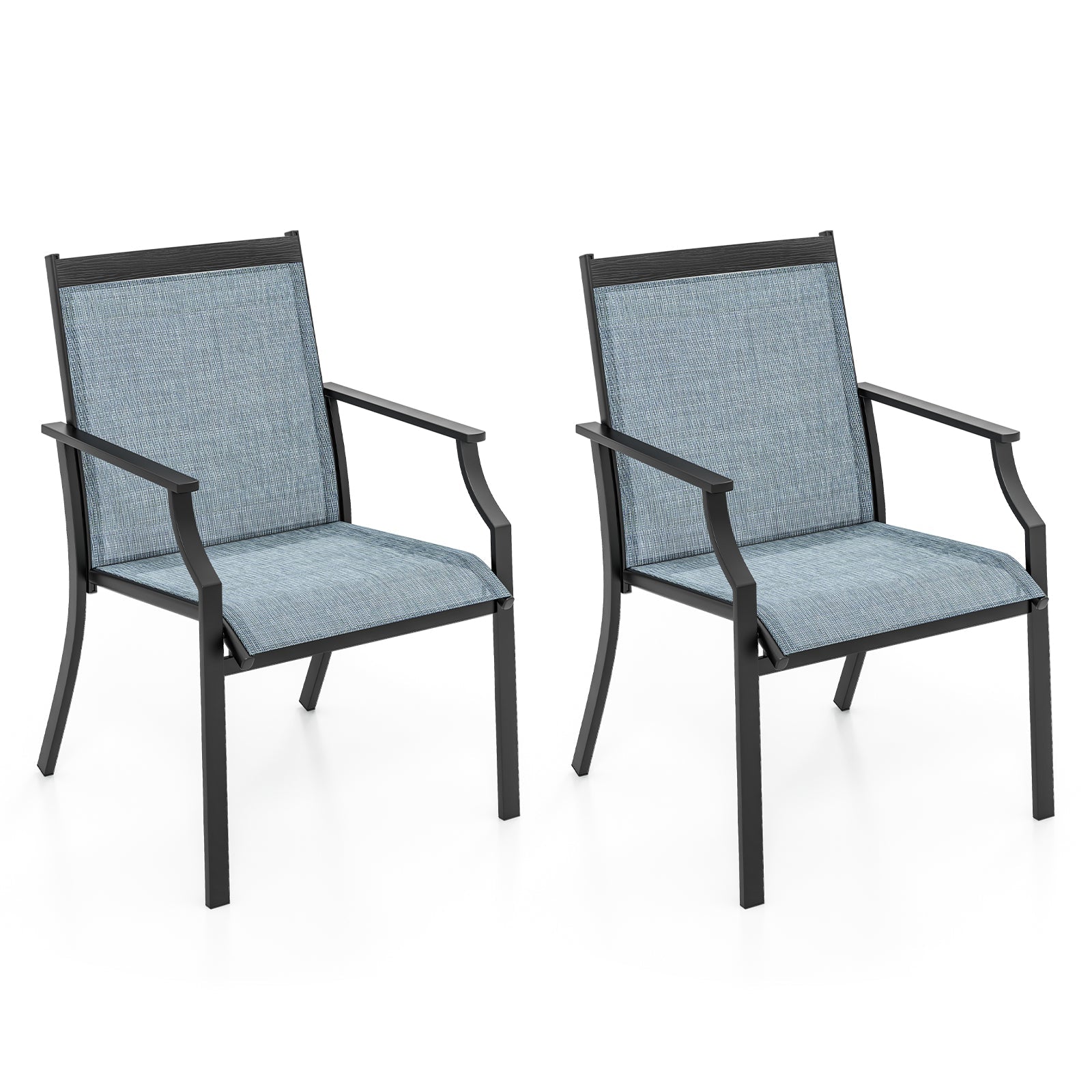 2 Piece Patio Dining Chairs Large Outdoor Chairs with Breathable Seat and Metal Frame-Blue
