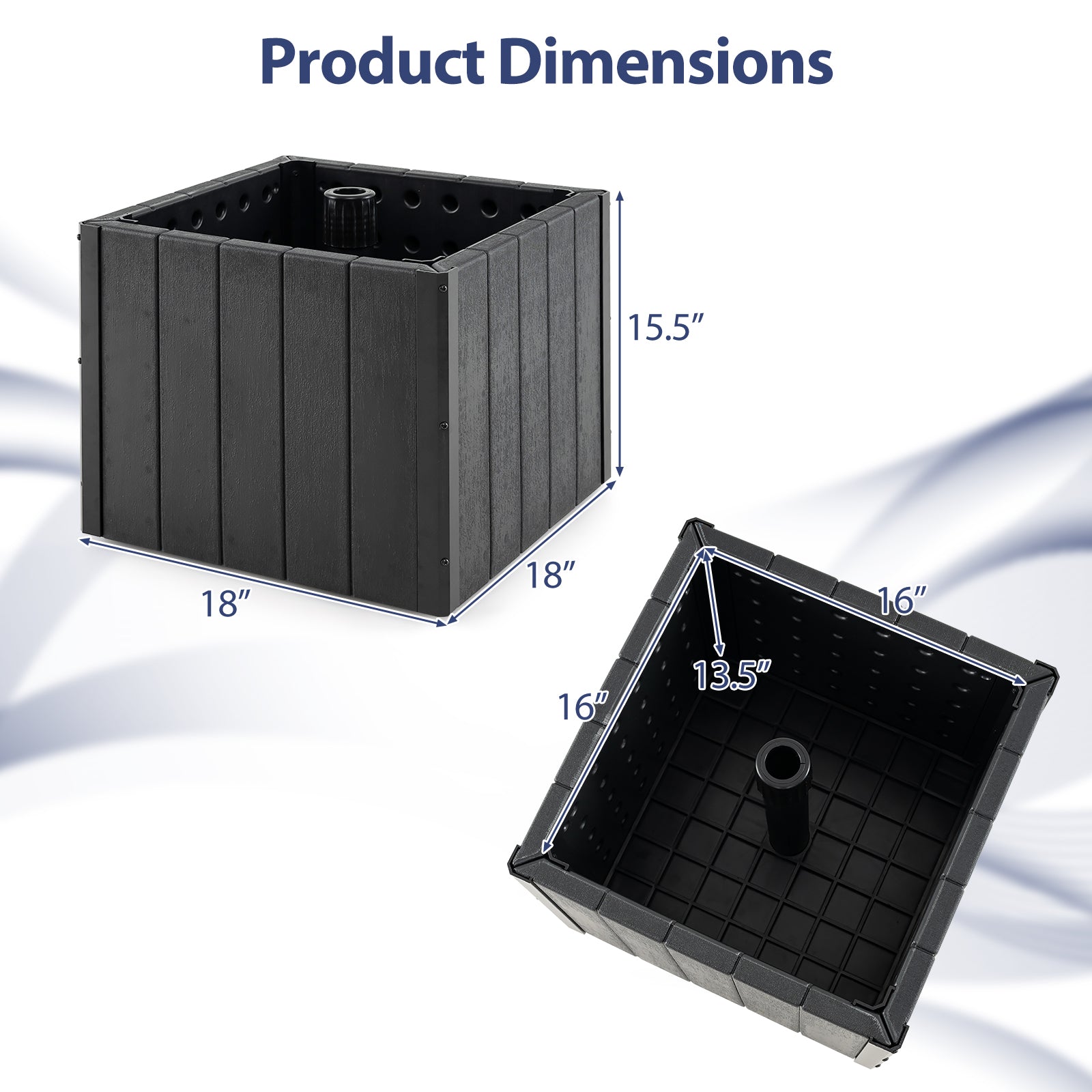 2-in-1 Outdoor Umbrella Base Planter Patio Umbrella Stand with Flower Box-Black