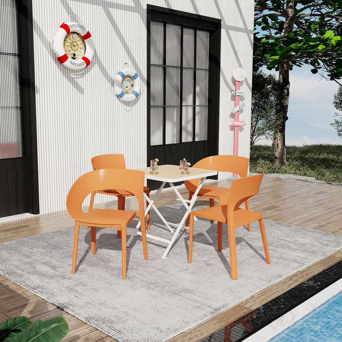 Modern 4 Piece Outdoor Set with Folding Table - Green or Orange