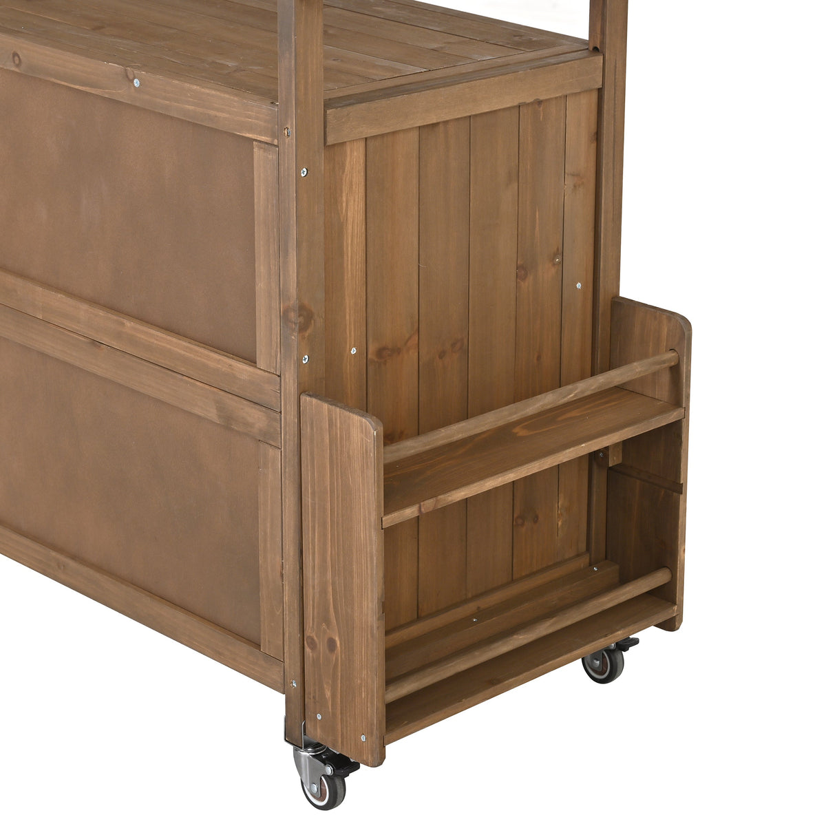 Farmhouse Rolling Outdoor Kitchen Cart with Stainless Steel Top - Natural Wood
